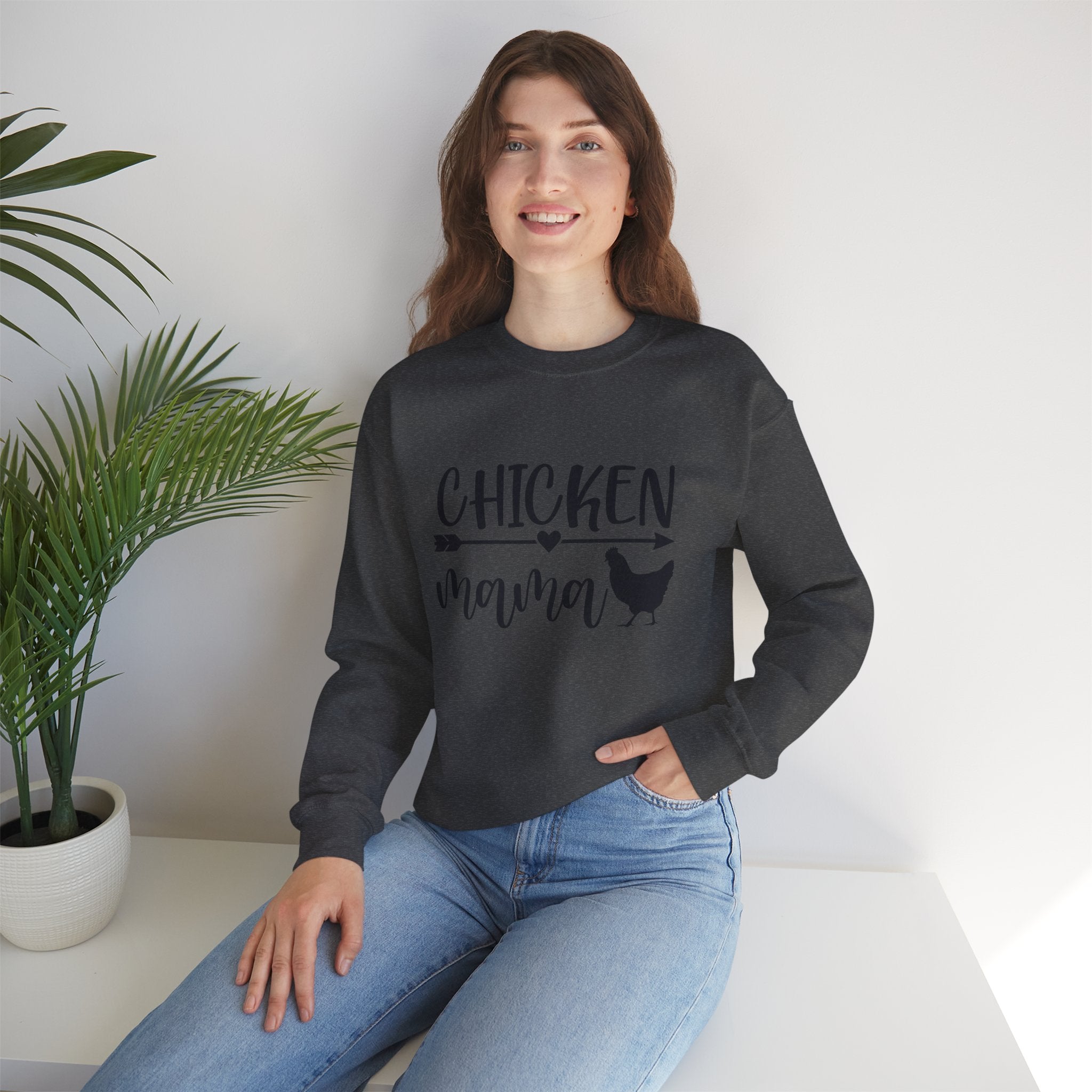 Chicken Mama Sweatshirt – Farmhouse Chicken Mom Crewneck, Rustic Homestead Pullover, Unisex Gildan 18000