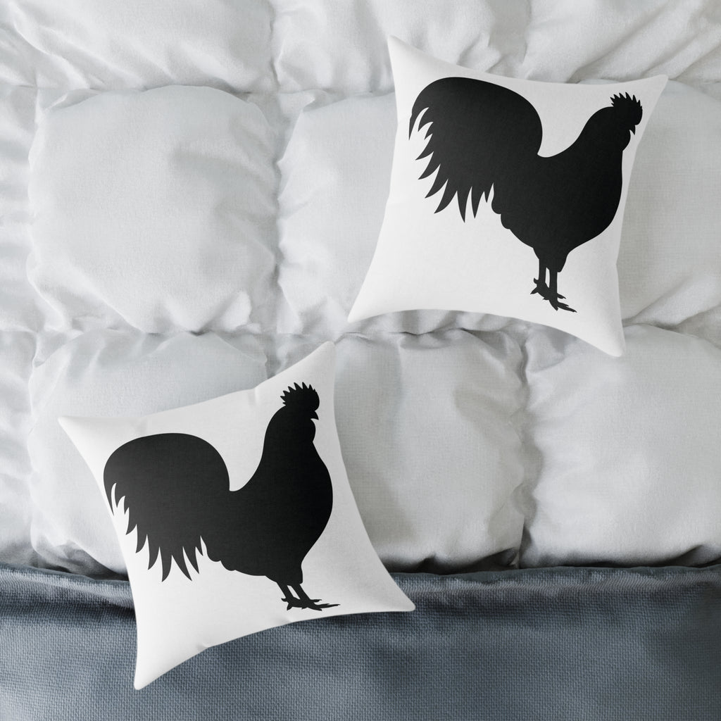 Farmhouse Rooster Silhouette Throw Pillow – Rustic Chicken Decor Cushion, Neutral Country Homestead Accent Pillow