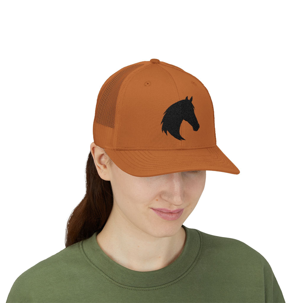 Horse Head Trucker Hat | Western Horse Silhouette Mesh Snapback Cap | Equestrian Ranch Hat | Rustic Farm Life Cowboy Cowgirl Horse Lover Hat