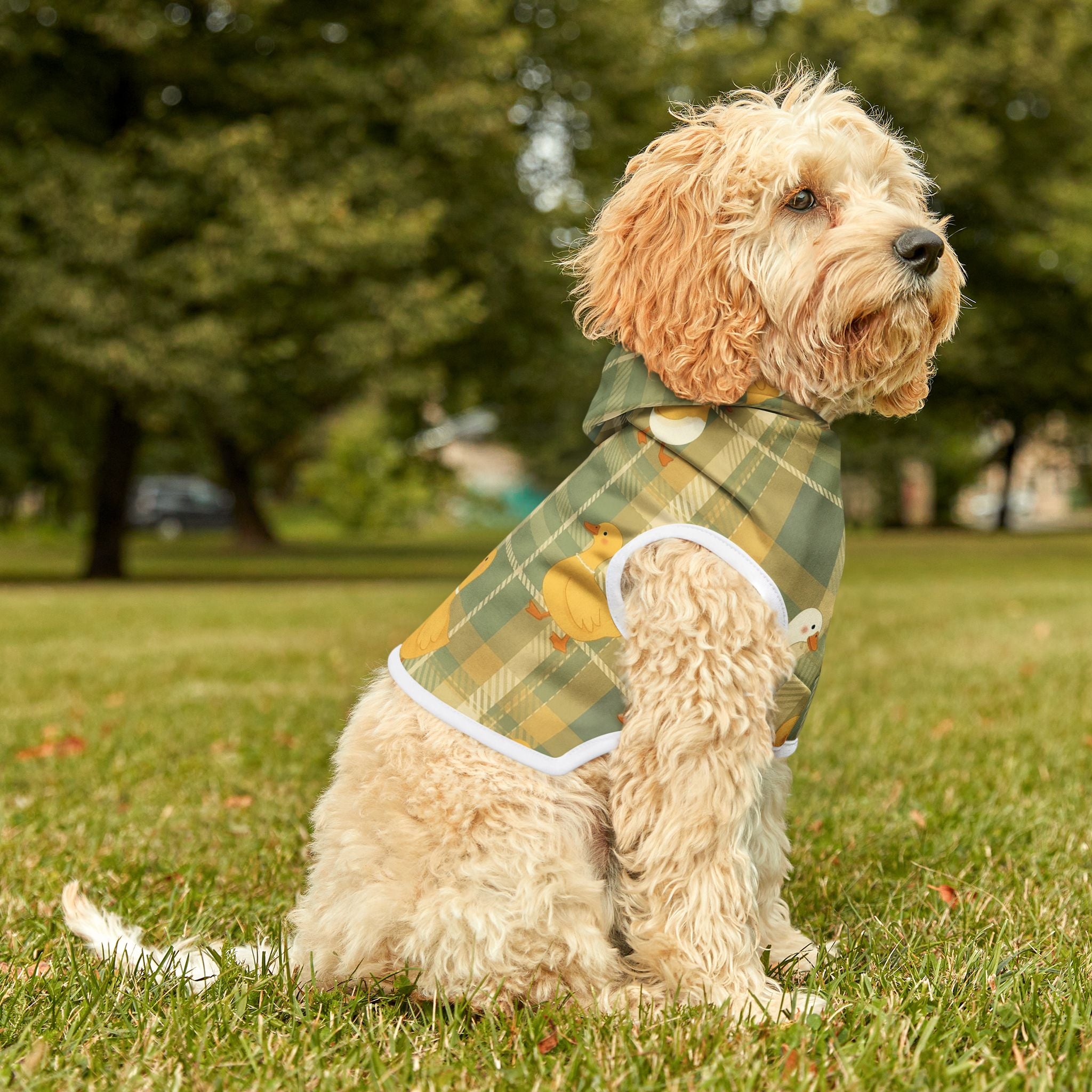 Farmhouse Duck Gingham Pet Hoodie | Cottagecore Goose Dog Hoodie | Country Farm Pet Sweater | Cozy Farm Animal Pet Apparel | Rustic Homestead Dog Hoodie | Small Dog Farm Outfit