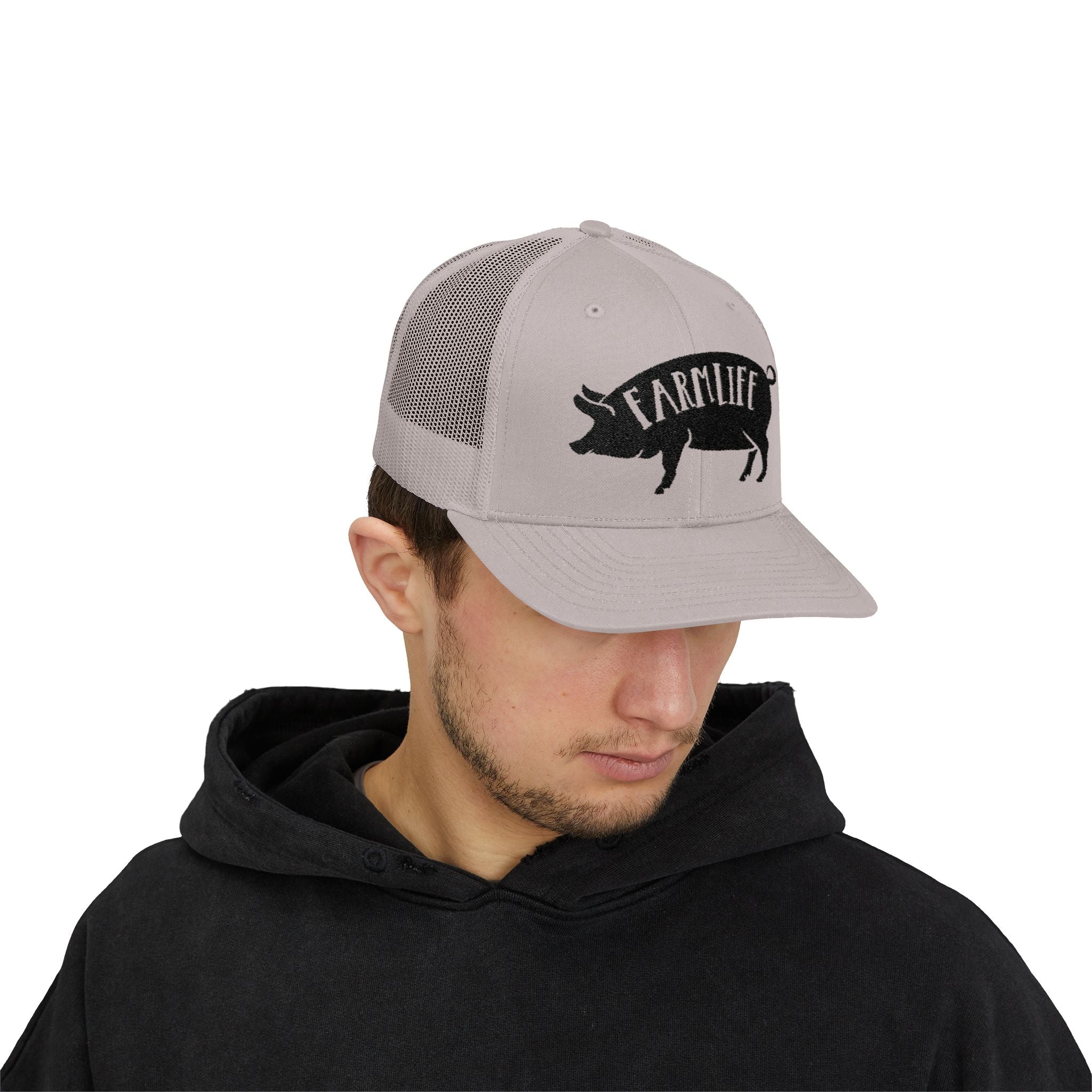 Farm Life Pig Snapback Trucker Hat – Rustic Farm Trucker Cap, Homestead Hat, Pig Lover Farm Cap, Country Lifestyle Mesh Hat