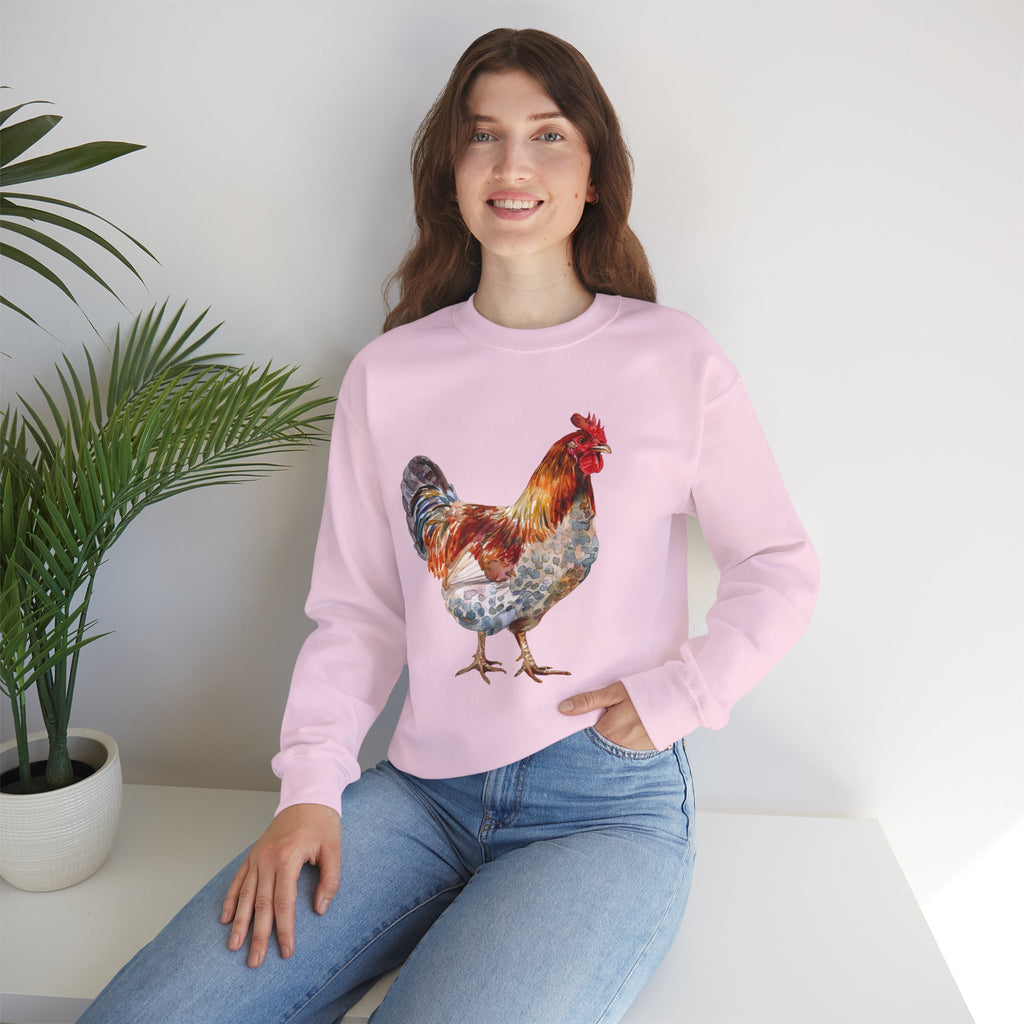 Easter Egger Rooster Sweatshirt – Farmhouse Chicken Crewneck, Colorful Ameraucana-Style Rooster Pullover, Homestead Apparel
