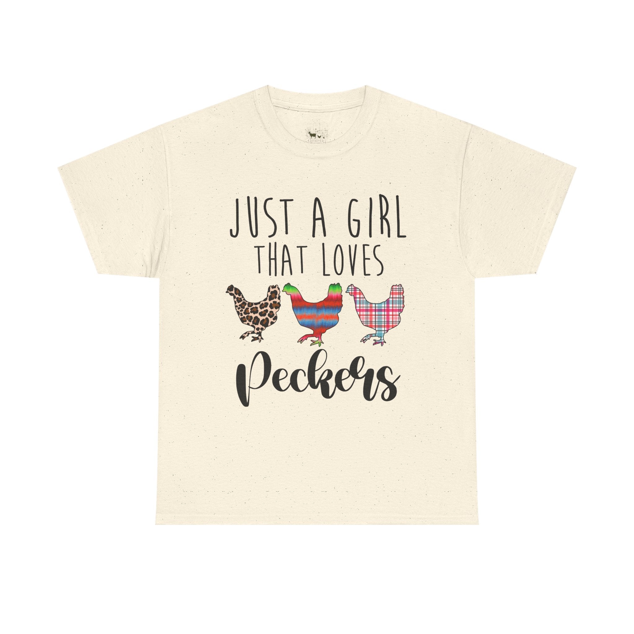 Just a Girl That Loves Peckers T-Shirt – Funny Chicken Mom Tee, Farmhouse Chicken Lover Shirt, Unisex Gildan 5000
