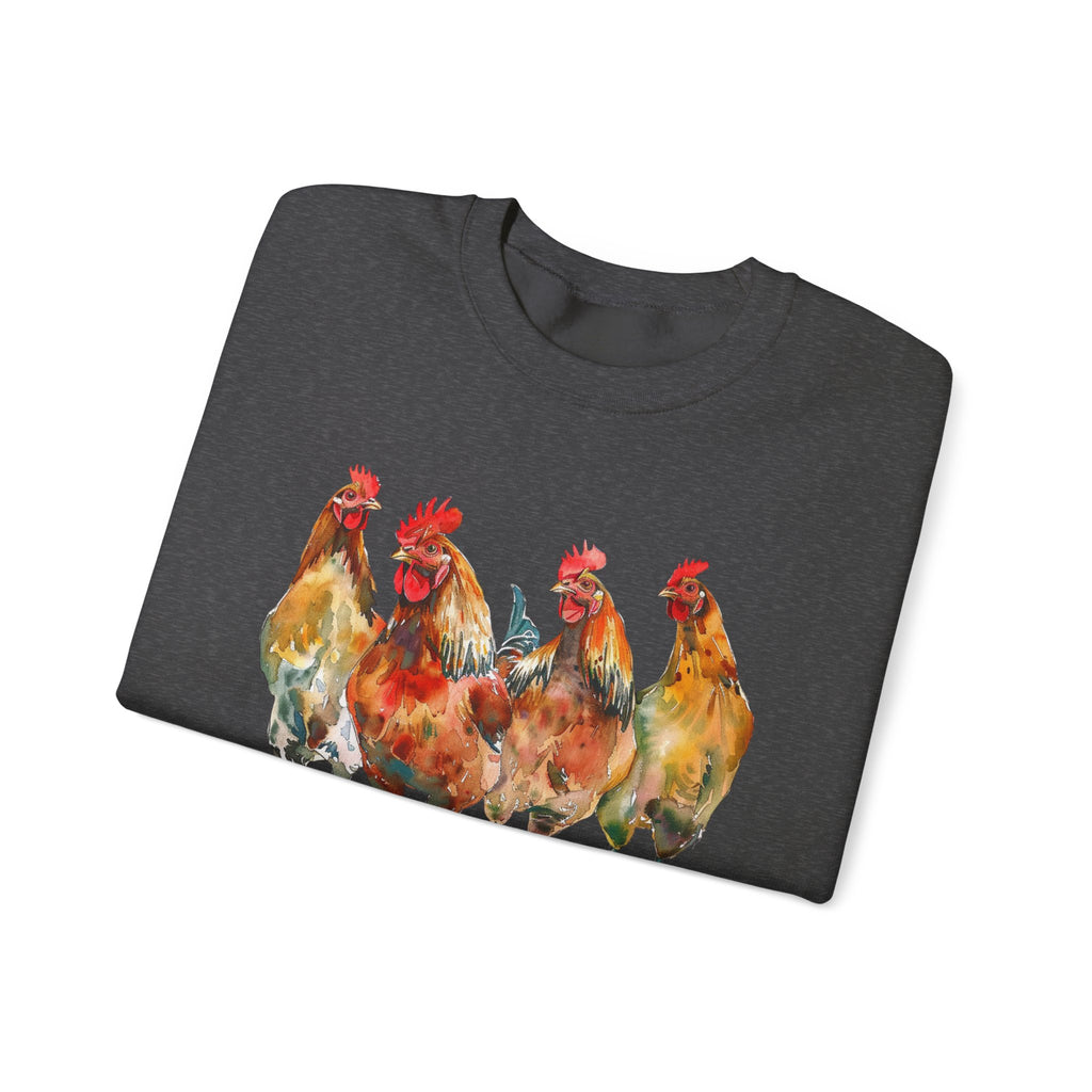 Chicken Flock Sweatshirt – Farmhouse Hen Lineup Crewneck, Cozy Homestead Chicken Mom Pullover, Unisex Gildan 18000