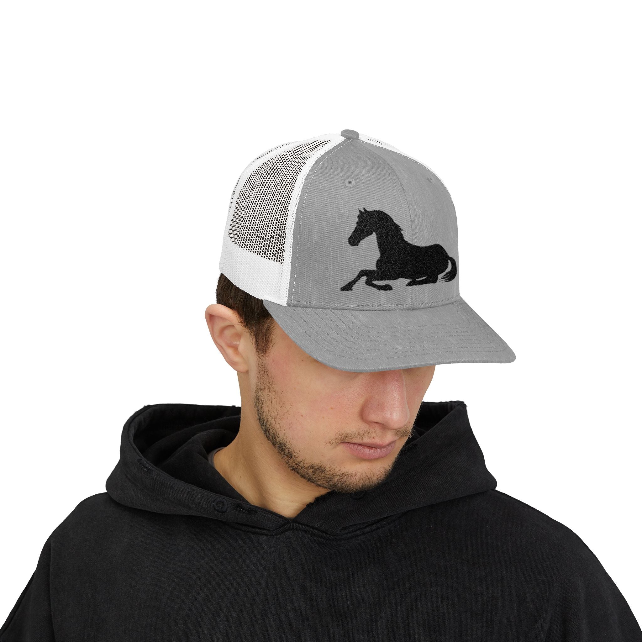 Resting Horse Trucker Hat | Laying Horse Silhouette Mesh Snapback Cap | Western Ranch Horse Lover Hat | Rustic Farm Life Cowboy Cowgirl Cap