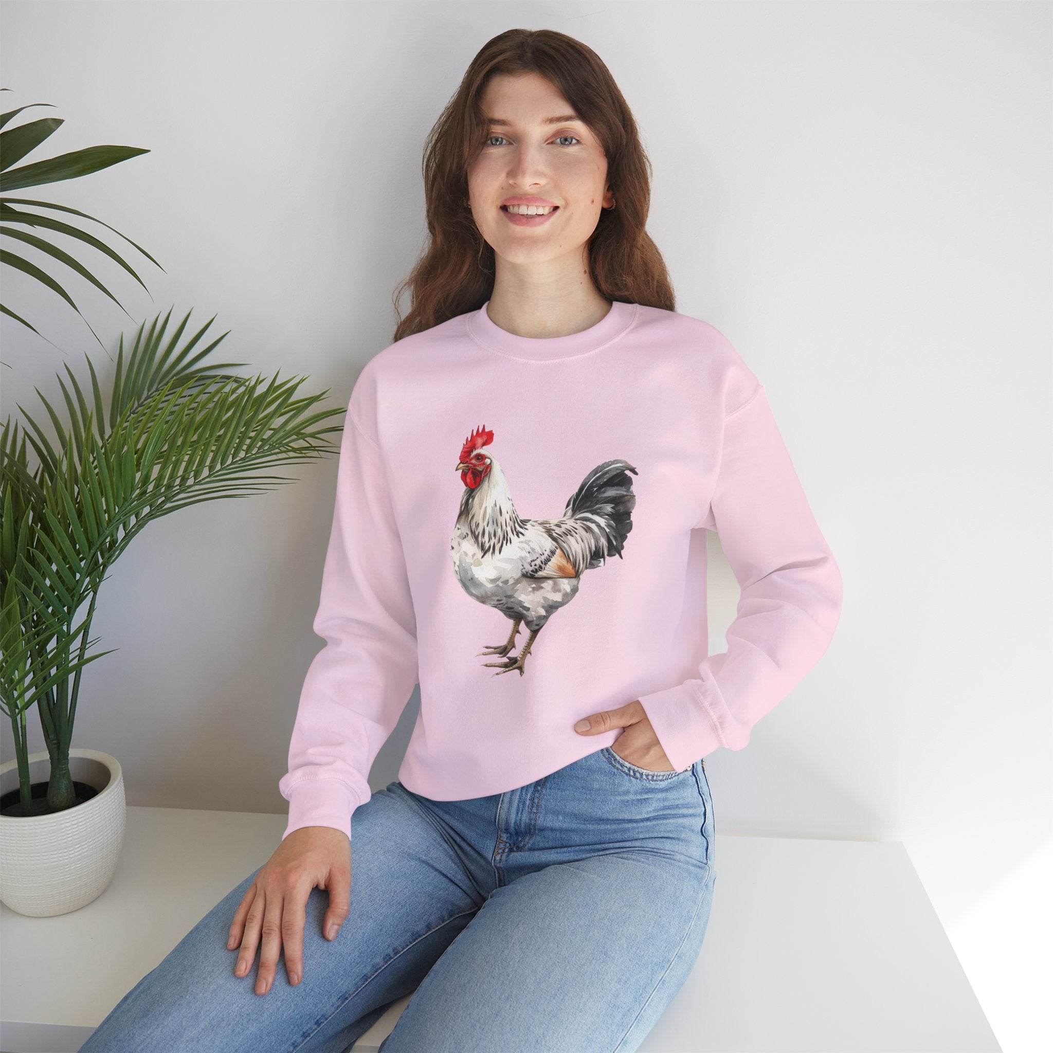 Light Sussex Rooster Sweatshirt – Farmhouse Chicken Crewneck, Heritage Sussex Rooster Pullover, Homestead Apparel