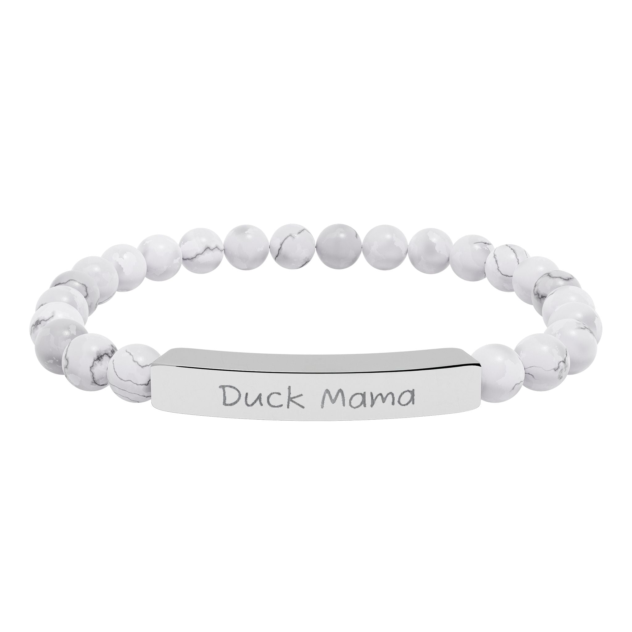 Duck Mama Natural Stone Stretch Bracelet – Engraved Duck Lover Jewelry, Farm Mom Gift, Rustic Homestead Bracelet