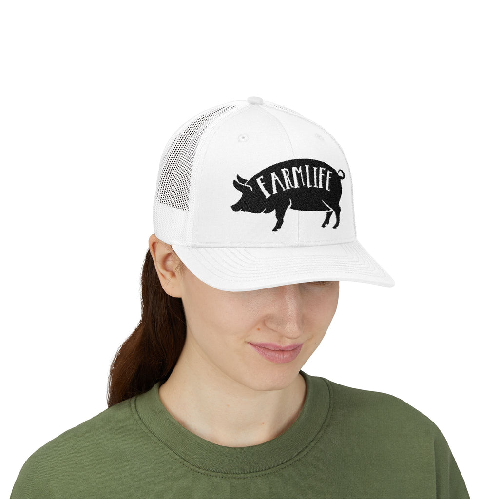 Farm Life Pig Snapback Trucker Hat – Rustic Farm Trucker Cap, Homestead Hat, Pig Lover Farm Cap, Country Lifestyle Mesh Hat
