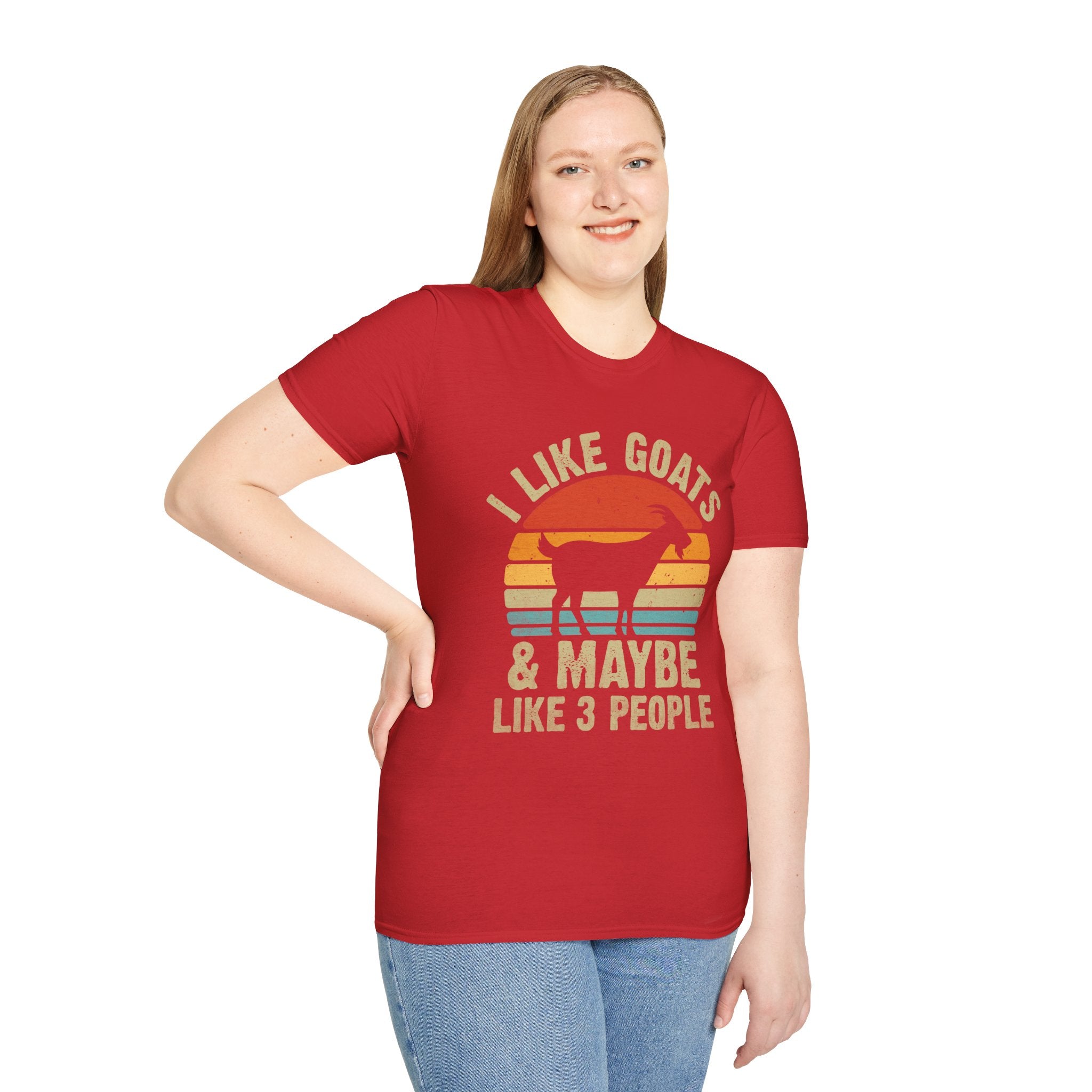“I Like Goats & Maybe Like 3 People” Vintage Goat Lover Unisex Softstyle T-Shirt | Funny Farm Life Tee