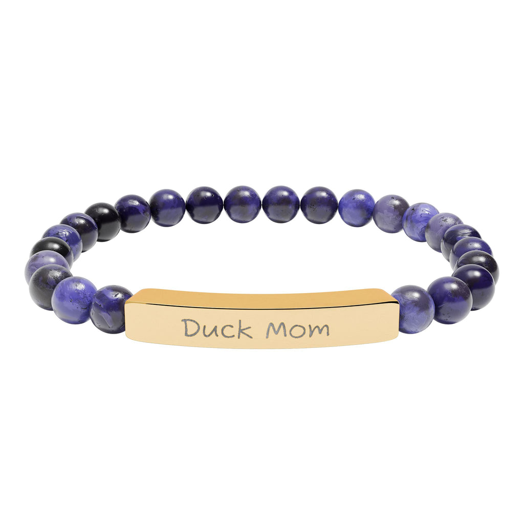 Duck Mom Natural Stone Stretch Bracelet – Engraved Duck Lover Jewelry, Farm Mom Gift, Rustic Homestead Bracelet