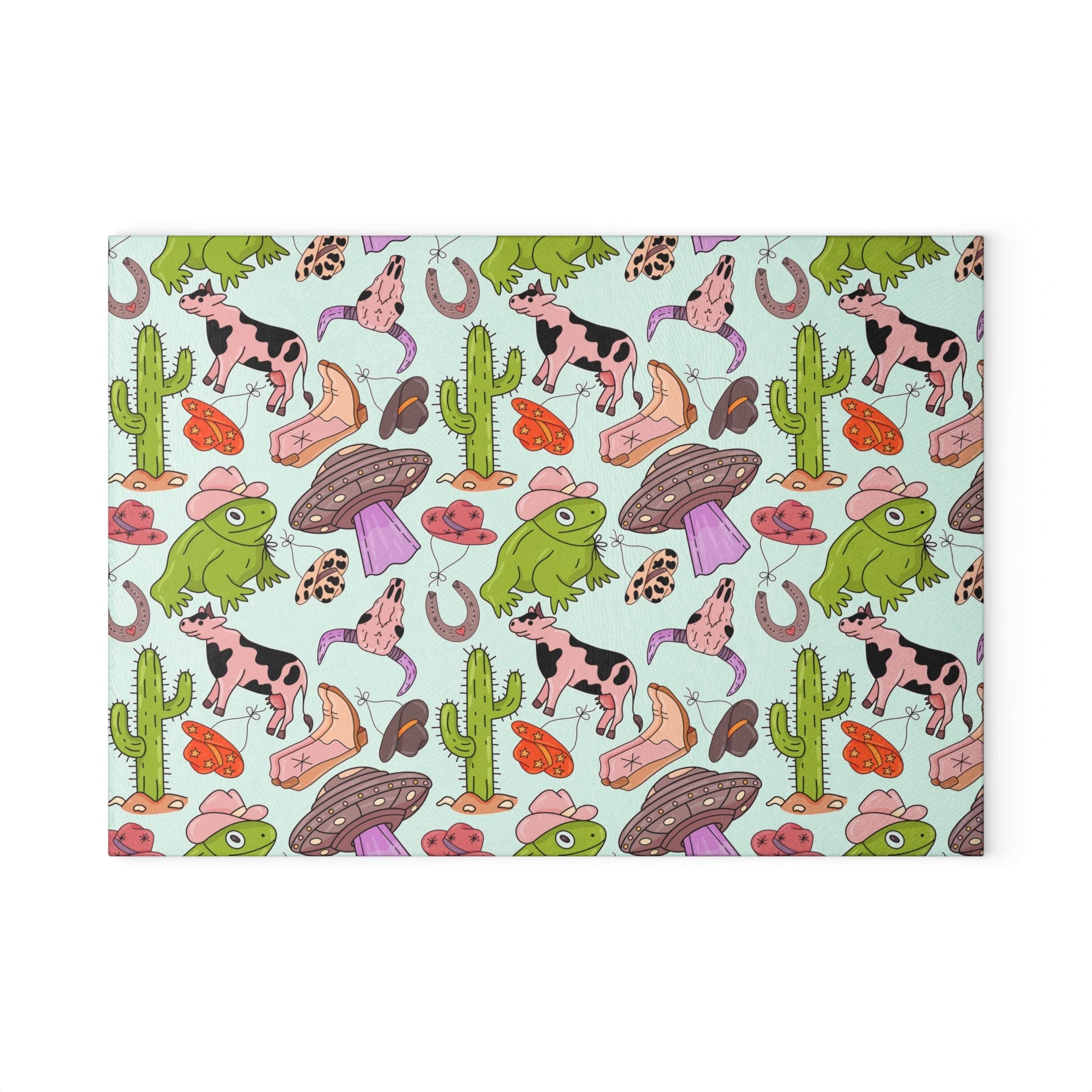 Cowgirl Western Glass Cutting Board | Pink Western Kitchen Decor | Cowboy Boots & Cactus Tempered Glass Cutting Board | Gumpert Homestead