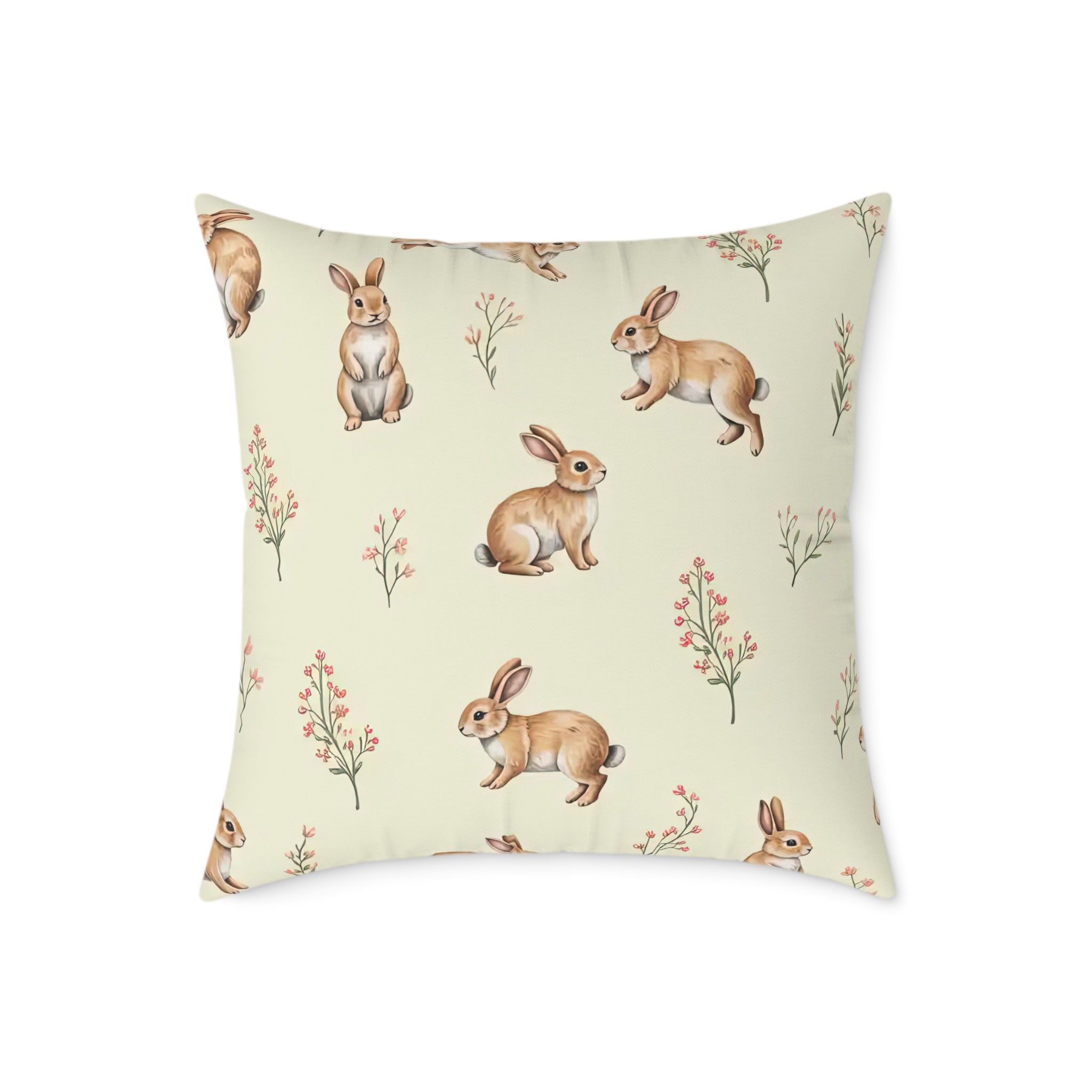 Cottagecore Bunny Throw Pillow | Rabbit Pattern Accent Pillow | Farmhouse Bunny Decor Cushion | Woodland Rabbit Home Decor | Gumpert Homestead