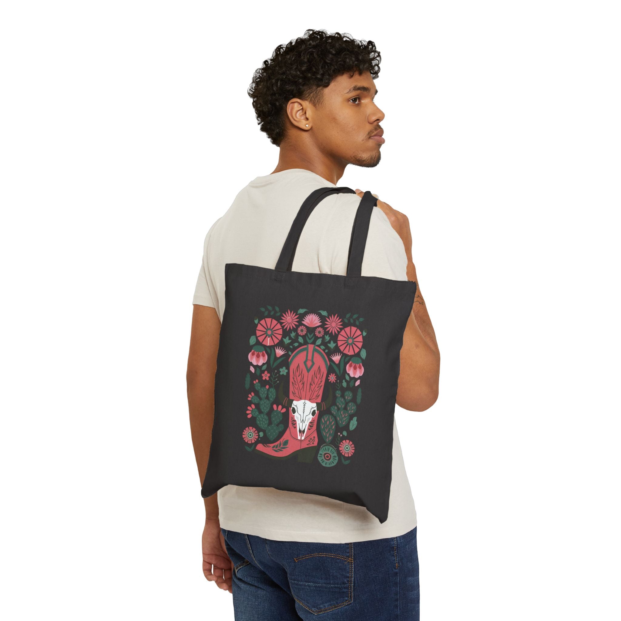 Western Floral Cowboy Boot Tote Bag | Cow Skull Canvas Tote | Boho Western Market Bag | Rustic Cowgirl Tote | Farmhouse Tote Bag | Gumpert Homestead