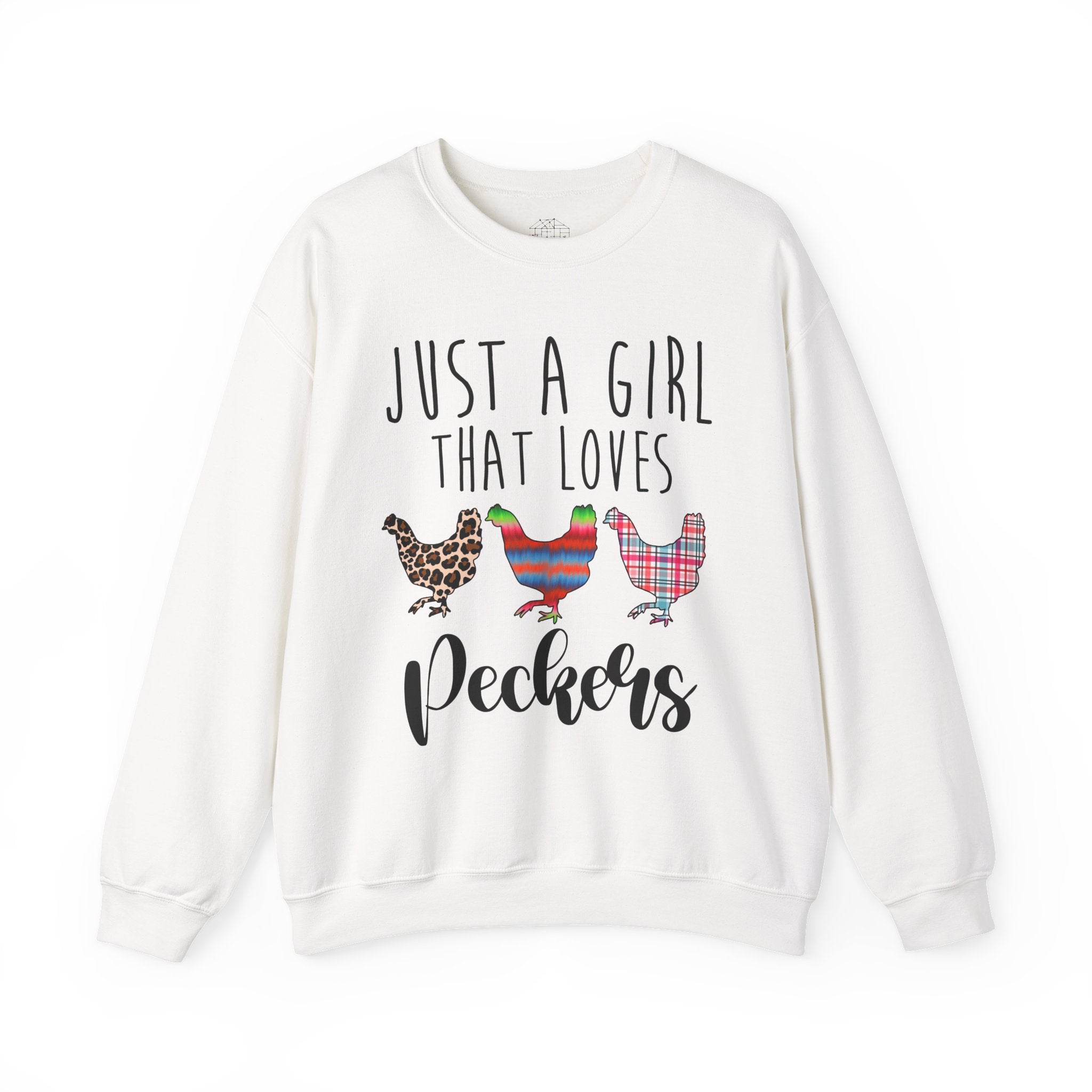 Just a Girl That Loves Peckers Sweatshirt – Funny Chicken Crewneck, Farmhouse Homestead Chicken Mom Pullover