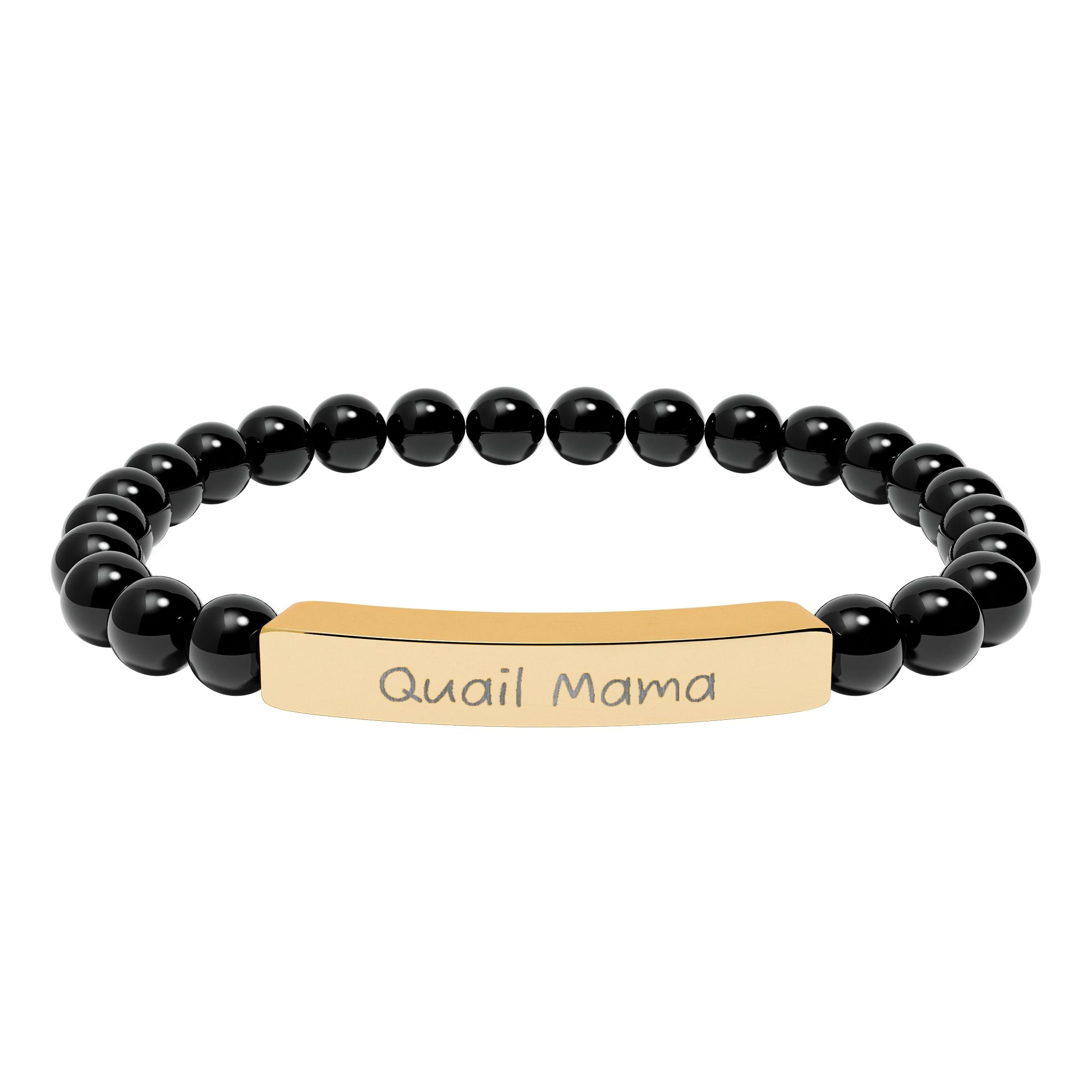 Quail Mama Natural Stone Stretch Bracelet – Engraved Quail Lover Jewelry, Coturnix Quail Gift, Rustic Homestead Bracelet