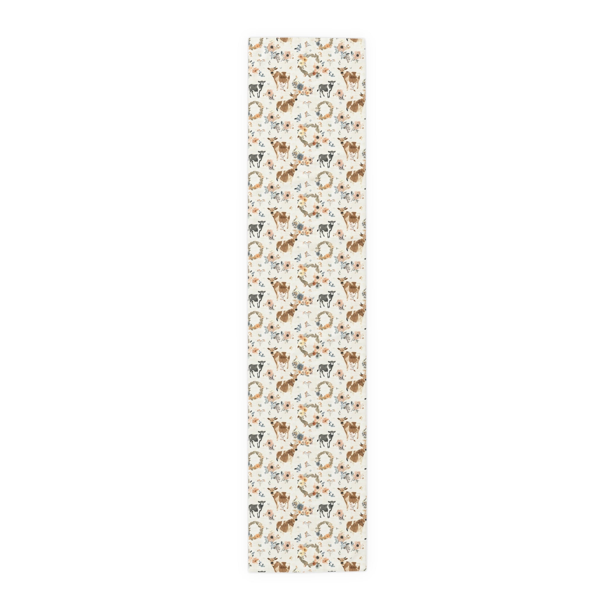 Floral Cow Farmhouse Table Runner | Cottagecore Country Dining Table Decor | Rustic Farm Animal Table Linen | Homestead Kitchen Runner