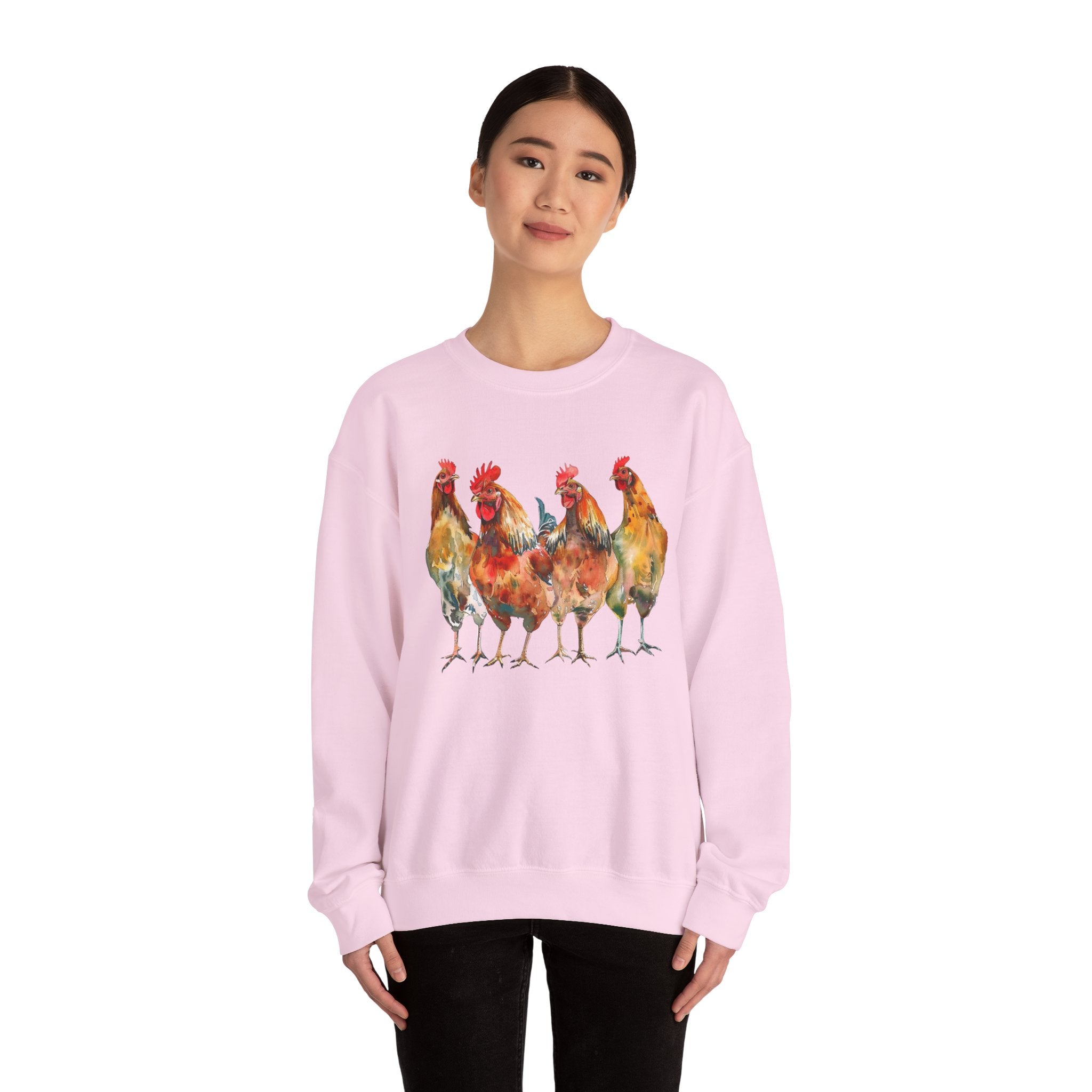 Chicken Flock Sweatshirt – Farmhouse Hen Lineup Crewneck, Cozy Homestead Chicken Mom Pullover, Unisex Gildan 18000