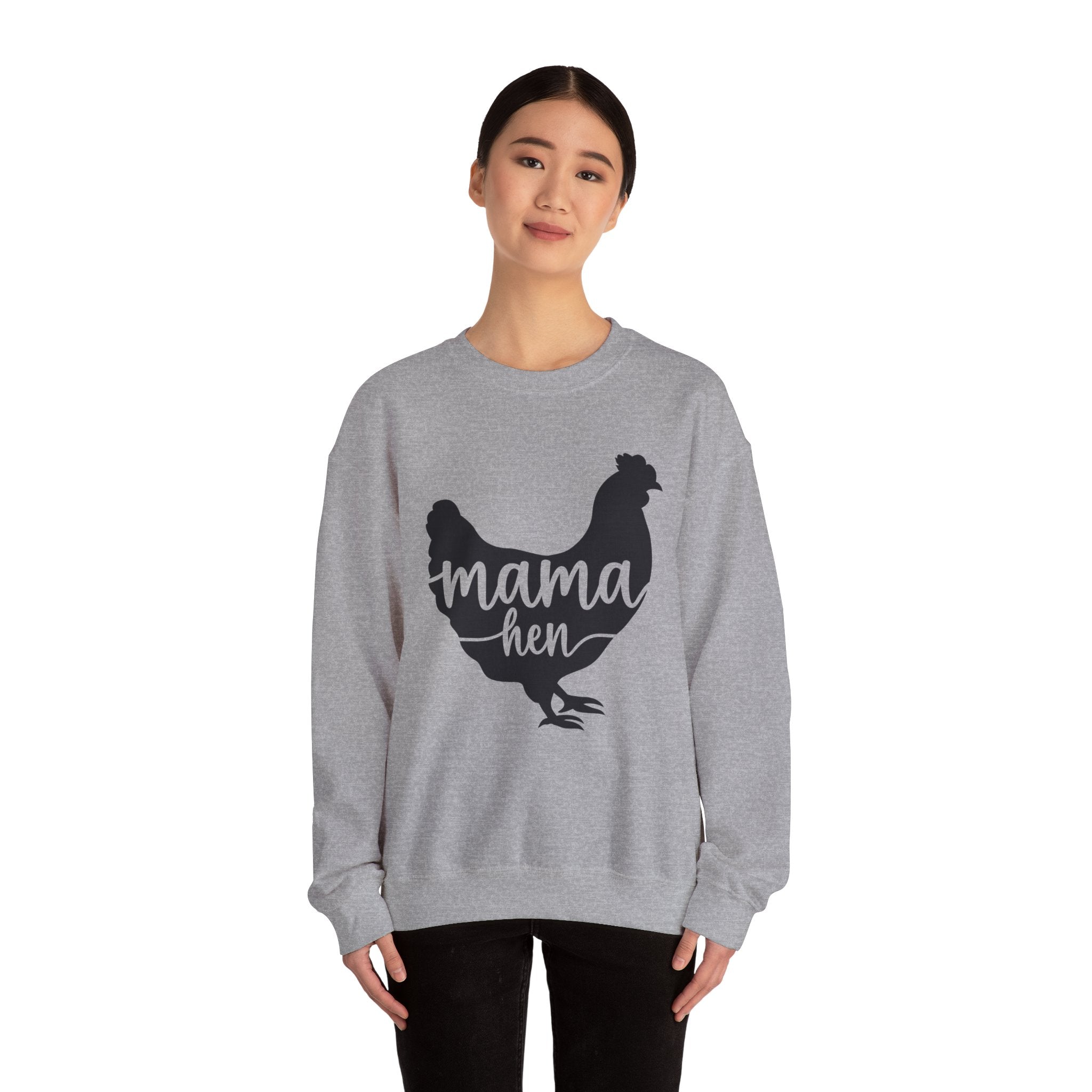 Mama Hen Sweatshirt – Minimalist Chicken Mom Crewneck, Neutral Farmhouse Homestead Pullover, Unisex Gildan 18000