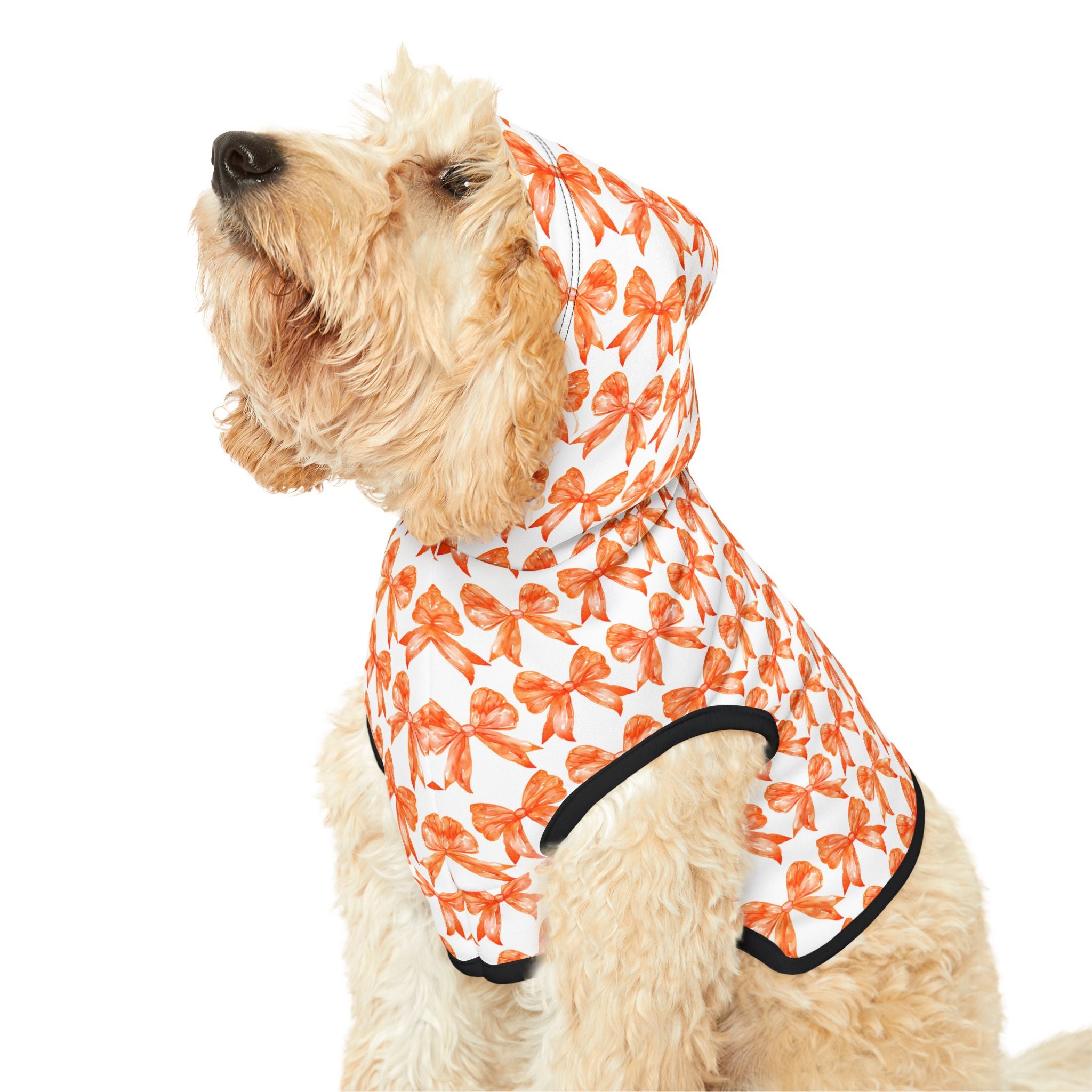 Orange Coquette Bows Cute Pet Hoodie - Adorable Puppy Sweater, Small Dog Outfit, Furry Friend Gift, Pet Apparel, Animal Lover Present