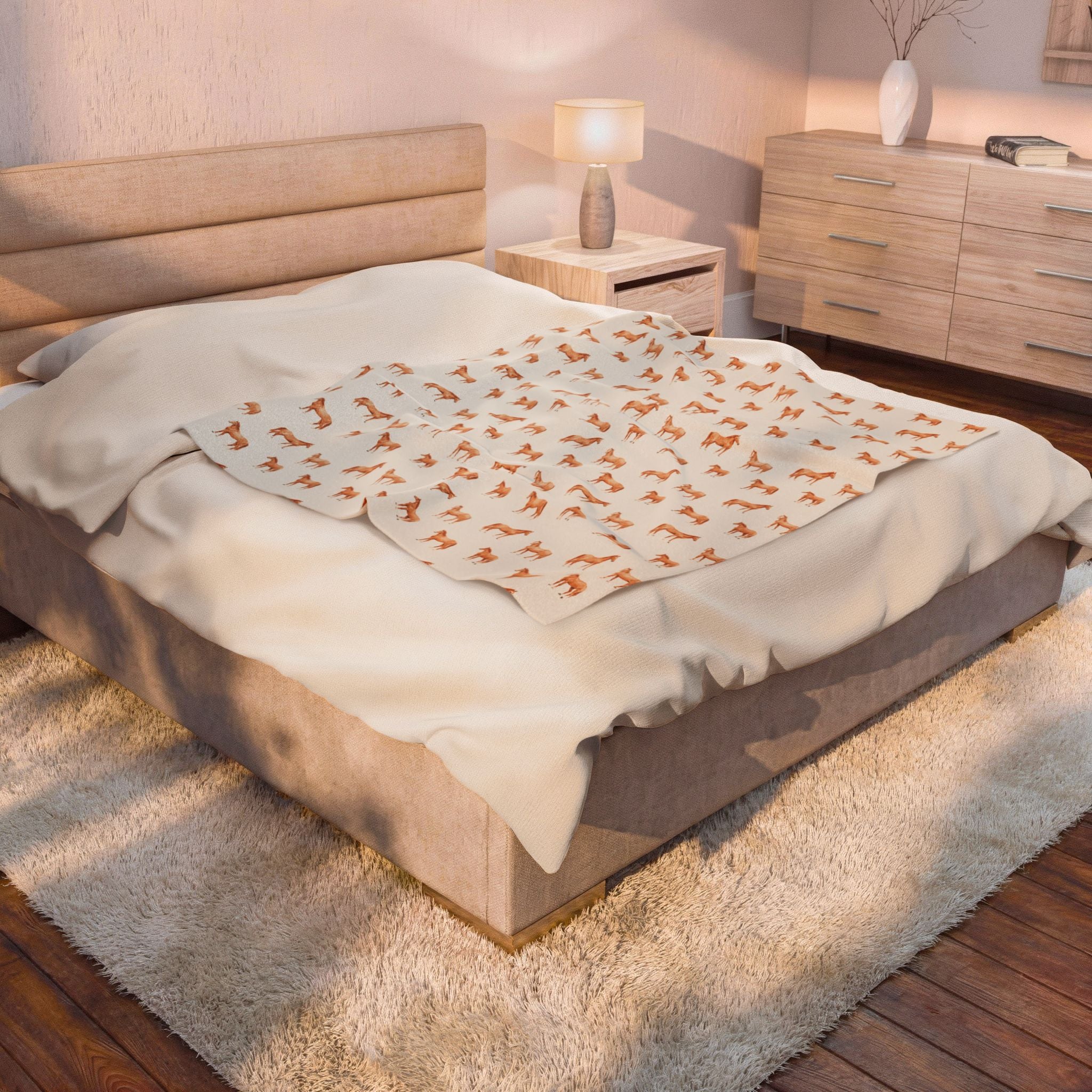 Horse Print Plush Blanket | Western Farmhouse Throw Blanket | Cozy Cottagecore Horse Lover Gift | Soft Farm Animal Blanket | Gumpert Homestead Decor