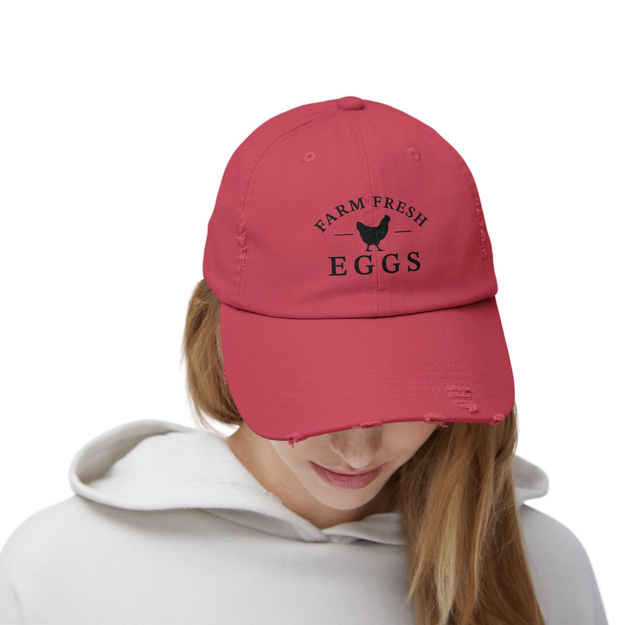 Farm Fresh Eggs Distressed Baseball Cap – Vintage Chicken Hat, Rustic Farm Egg Seller Cap, Backyard Chicken Keeper Hat, Homestead Farmwear