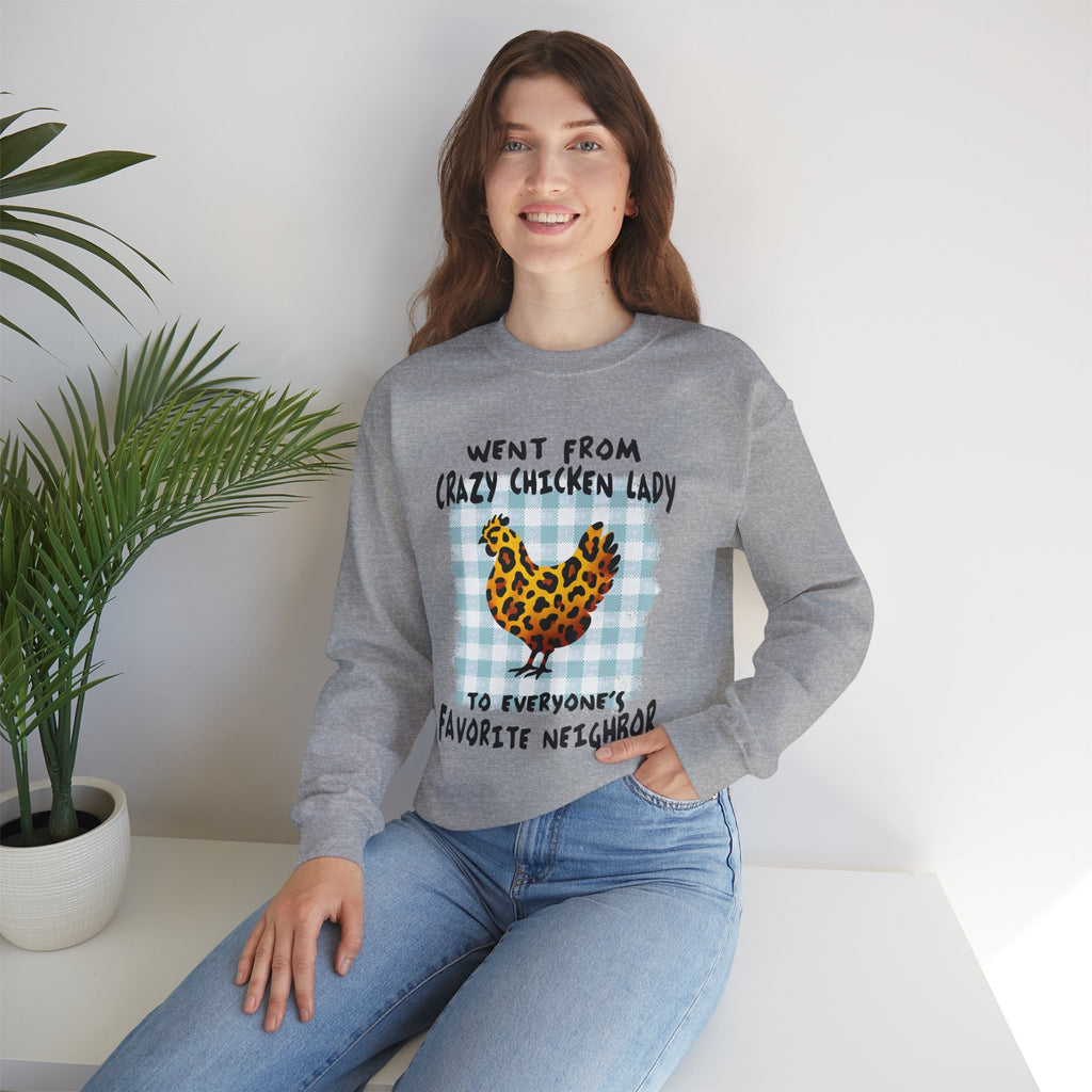 Went From Crazy Chicken Lady Sweatshirt – Funny Chicken Mom Crewneck, Farmhouse Homestead Neighbor Gift Pullover