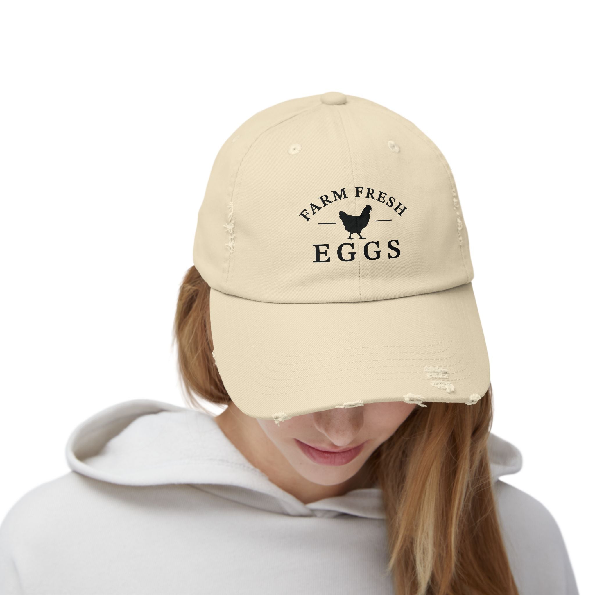 Farm Fresh Eggs Distressed Baseball Cap – Vintage Chicken Hat, Rustic Farm Egg Seller Cap, Backyard Chicken Keeper Hat, Homestead Farmwear
