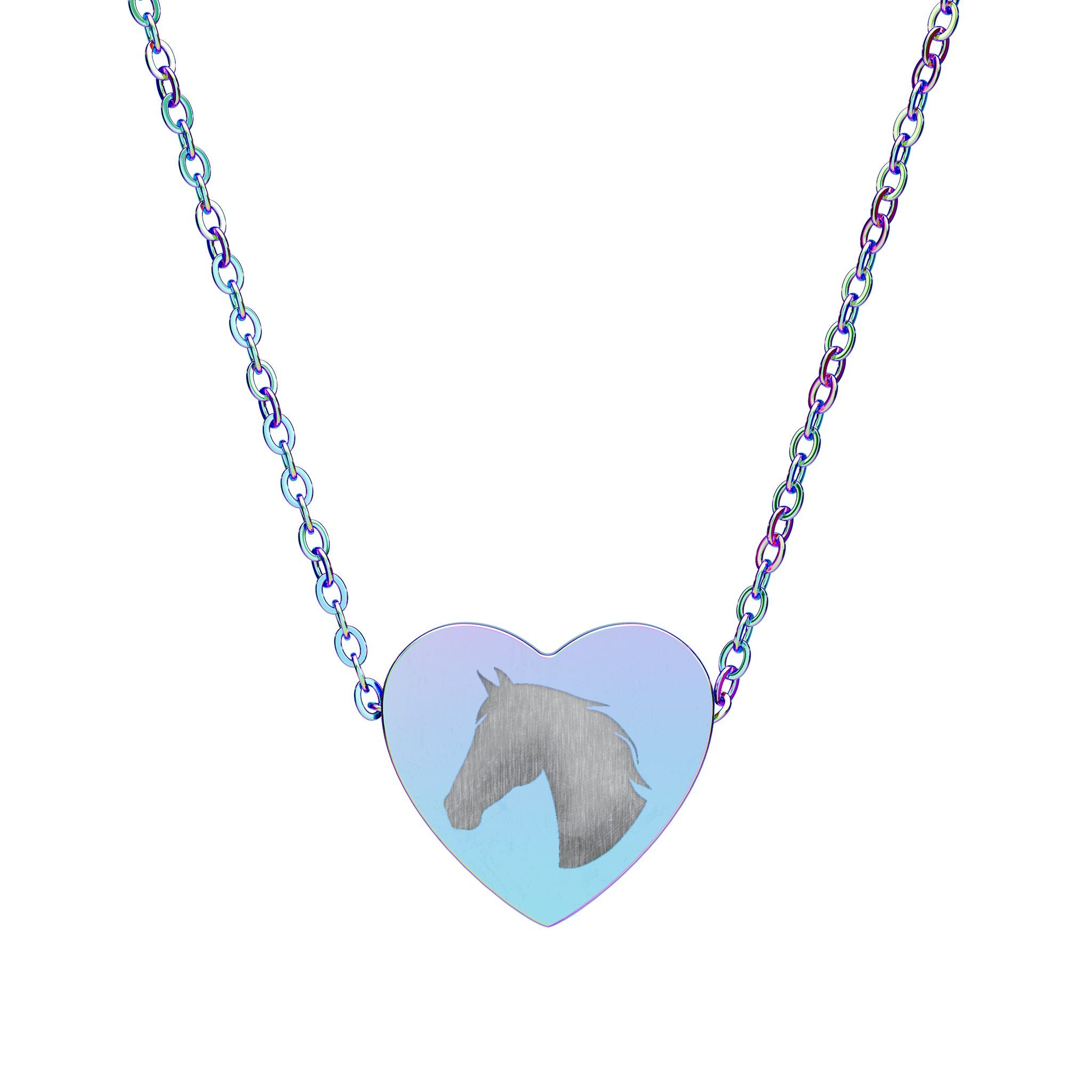 Horse Head Heart Necklace | Equestrian Horse Lover Jewelry | Engraved Stainless Steel Heart Pendant | Cowgirl Ranch Horse Gift