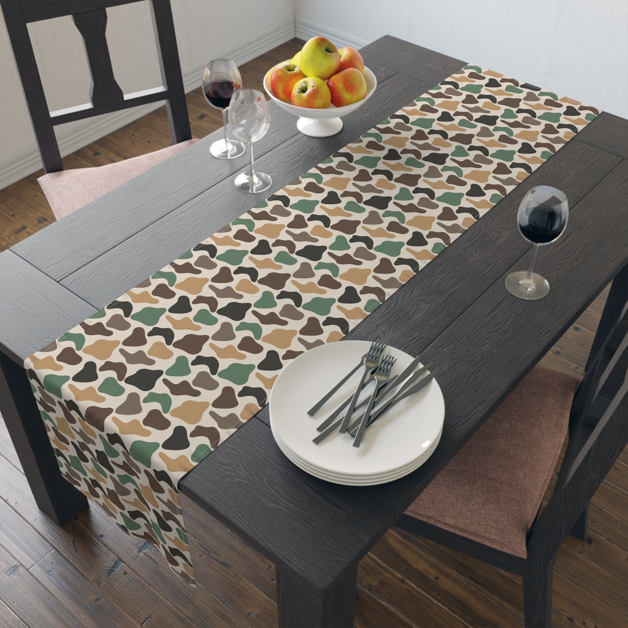 Duck Camo Farmhouse Table Runner | Rustic Waterfowl Kitchen Decor | Country Duck Print Dining Table Linen | Homestead Farm Table Runner