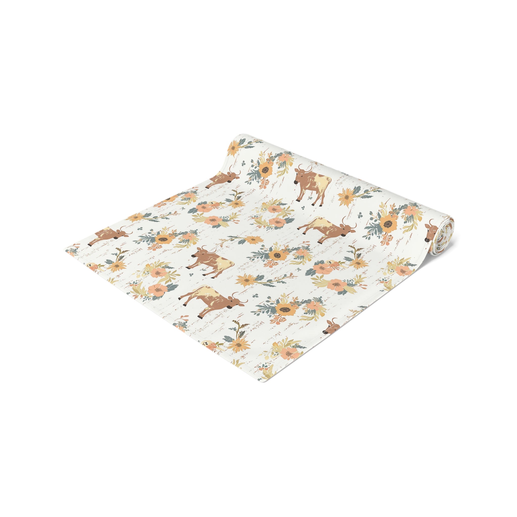 Floral Cow Farmhouse Table Runner | Cottagecore Country Dining Table Decor | Rustic Farm Animal Table Linen | Homestead Kitchen Runner