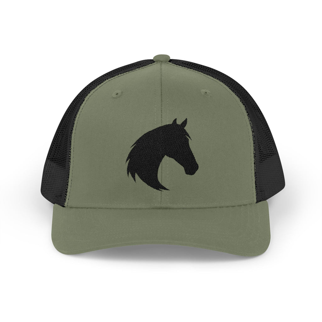 Horse Head Trucker Hat | Western Horse Silhouette Mesh Snapback Cap | Equestrian Ranch Hat | Rustic Farm Life Cowboy Cowgirl Horse Lover Hat