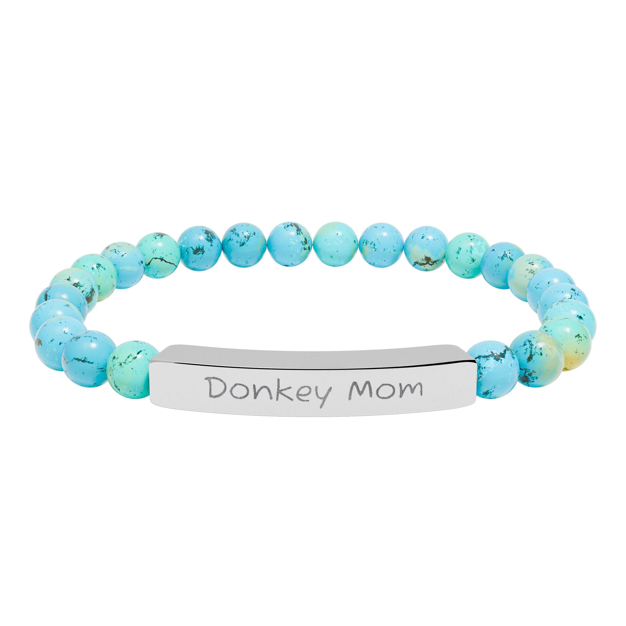 Donkey Mom Natural Stone Stretch Bracelet – Engraved Donkey Lover Jewelry, Farm Mom Gift, Rustic Homestead Bracelet