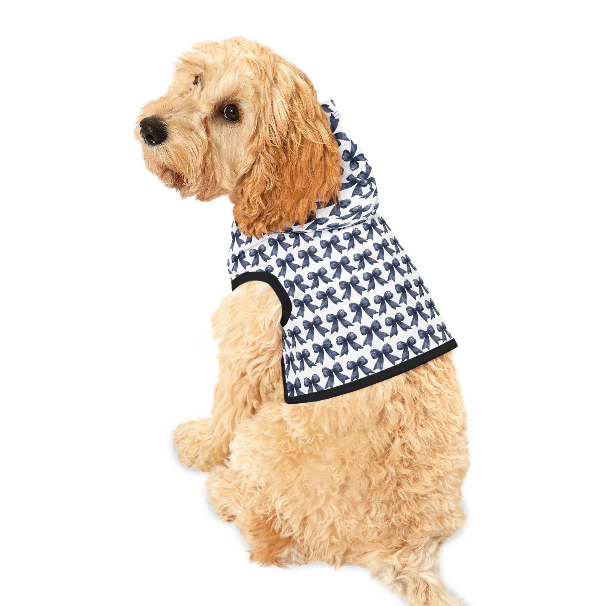 Navy Coquette Bows Cute Pet Hoodie - Adorable Puppy Sweater, Small Dog Outfit, Furry Friend Gift, Pet Apparel, Animal Lover Present
