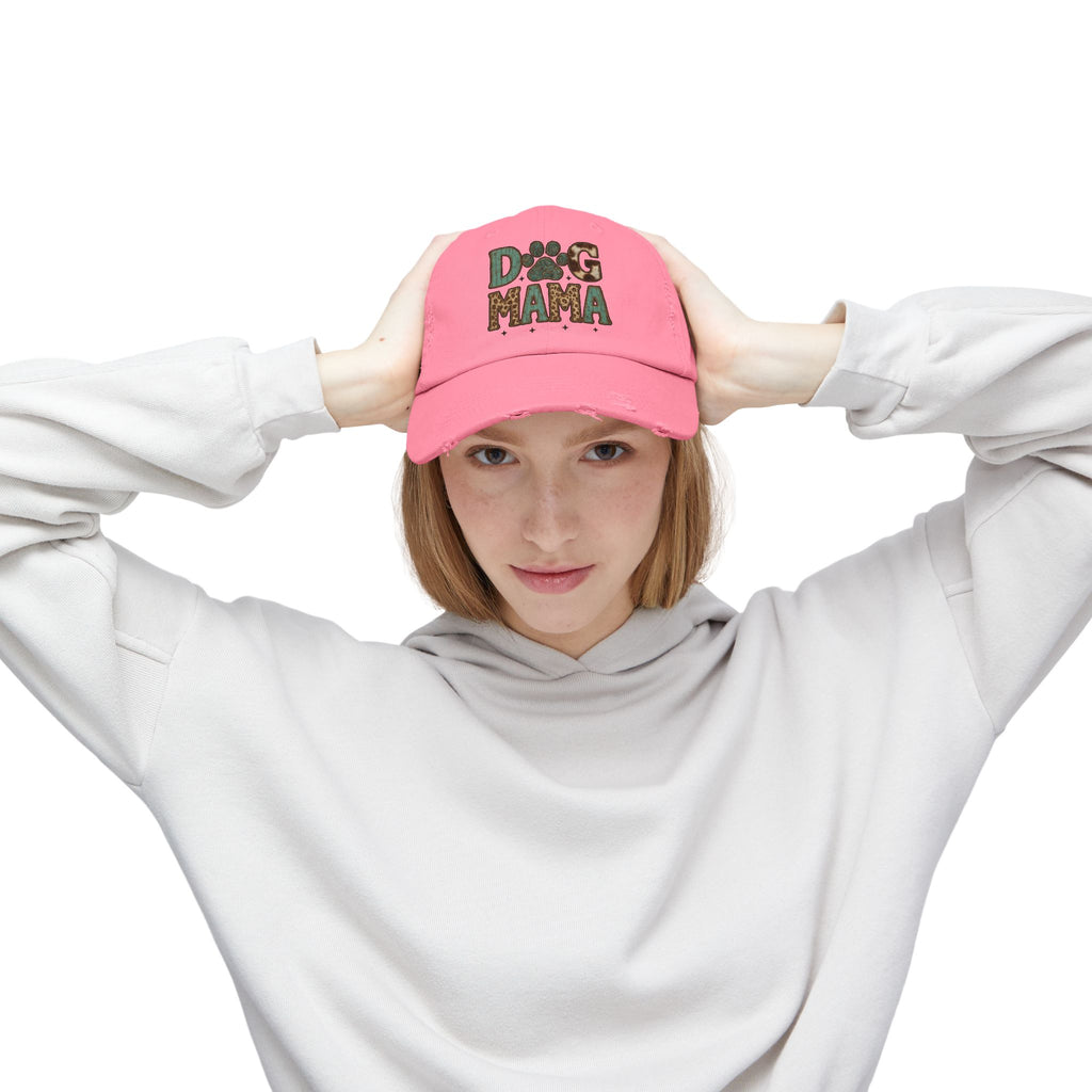 Dog Mama Distressed Baseball Cap – Vintage Dog Mom Hat, Farmhouse Pet Lover Cap, Washed Cotton Casual Hat
