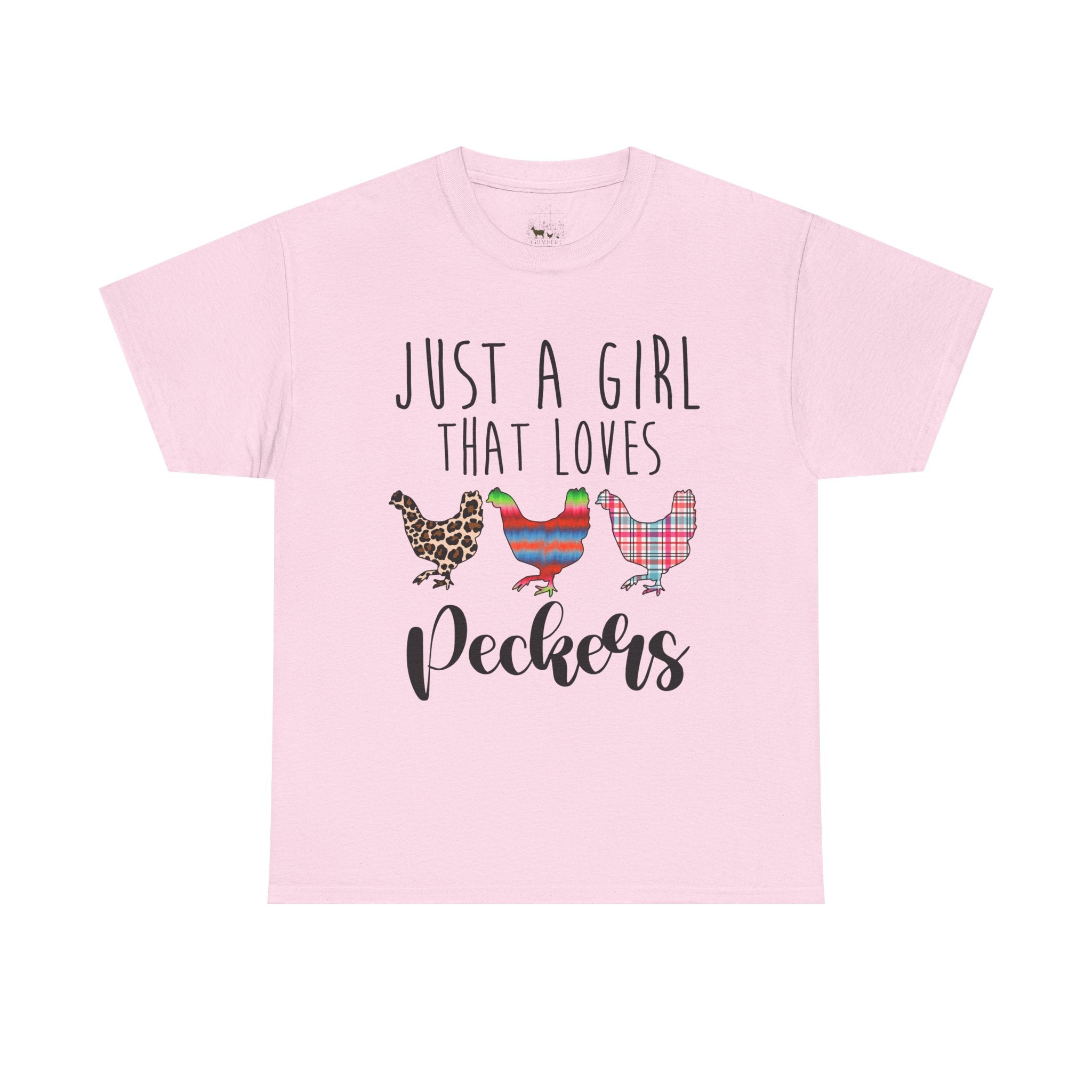 Just a Girl That Loves Peckers T-Shirt – Funny Chicken Mom Tee, Farmhouse Chicken Lover Shirt, Unisex Gildan 5000