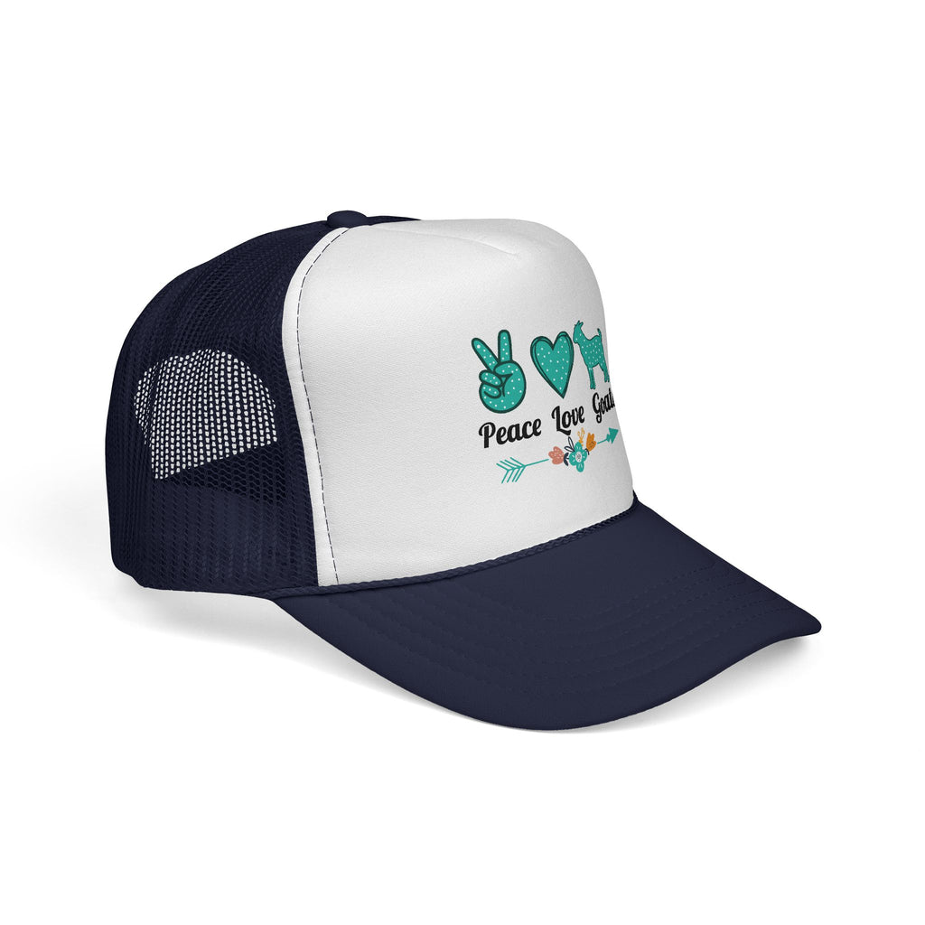 Peace Love Goats Trucker Hat – Goat Mom Hat, Farm Life Snapback, Homestead Goat Lover Cap
