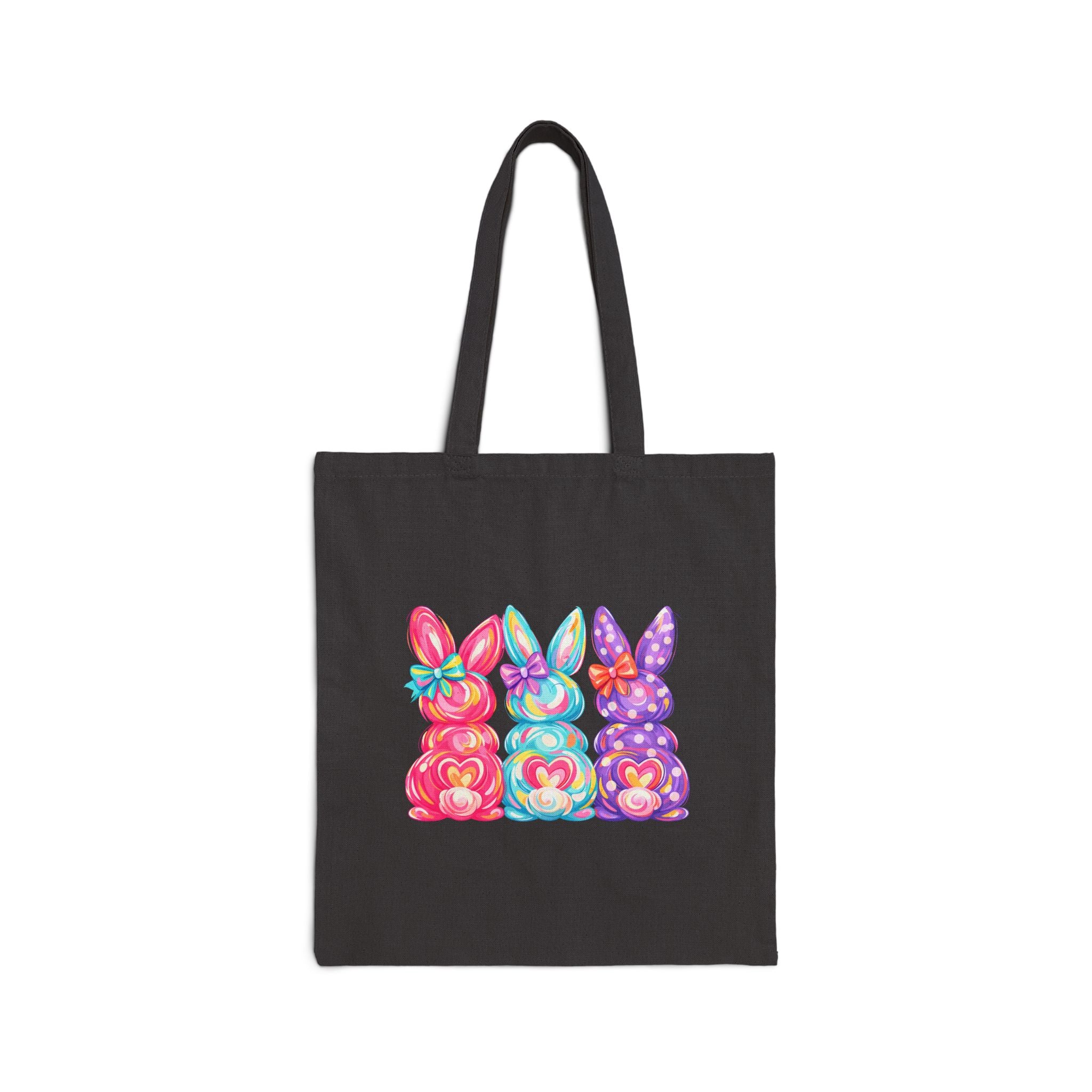 Easter Bunny Trio Tote Bag – Colorful Pastel Rabbit Canvas Tote, Spring Farm Bunny Market Bag, Cottagecore Reusable Shopping Tote, Farmhouse Easter Gift Bag