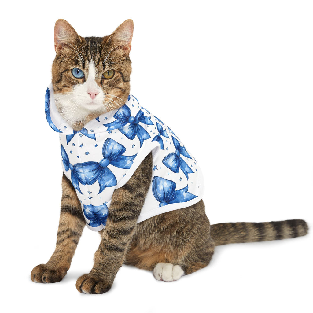 Blue Coquette Bows Cute Pet Hoodie - Adorable Puppy Sweater, Small Dog Outfit, Furry Friend Gift, Pet Apparel, Animal Lover Present