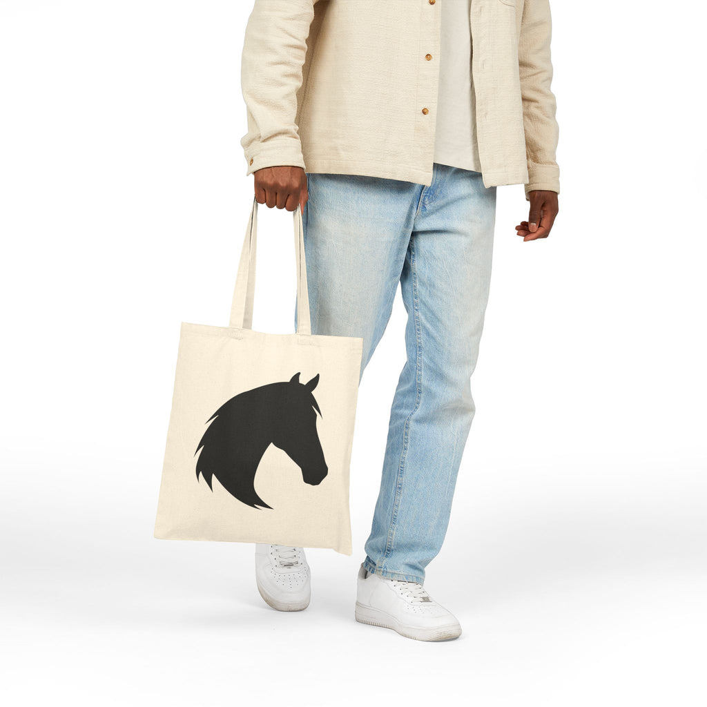 Horse Head Silhouette Canvas Tote Bag | Equestrian Farm Tote | Minimalist Horse Lover Market Bag | Rustic Farmhouse Country Tote