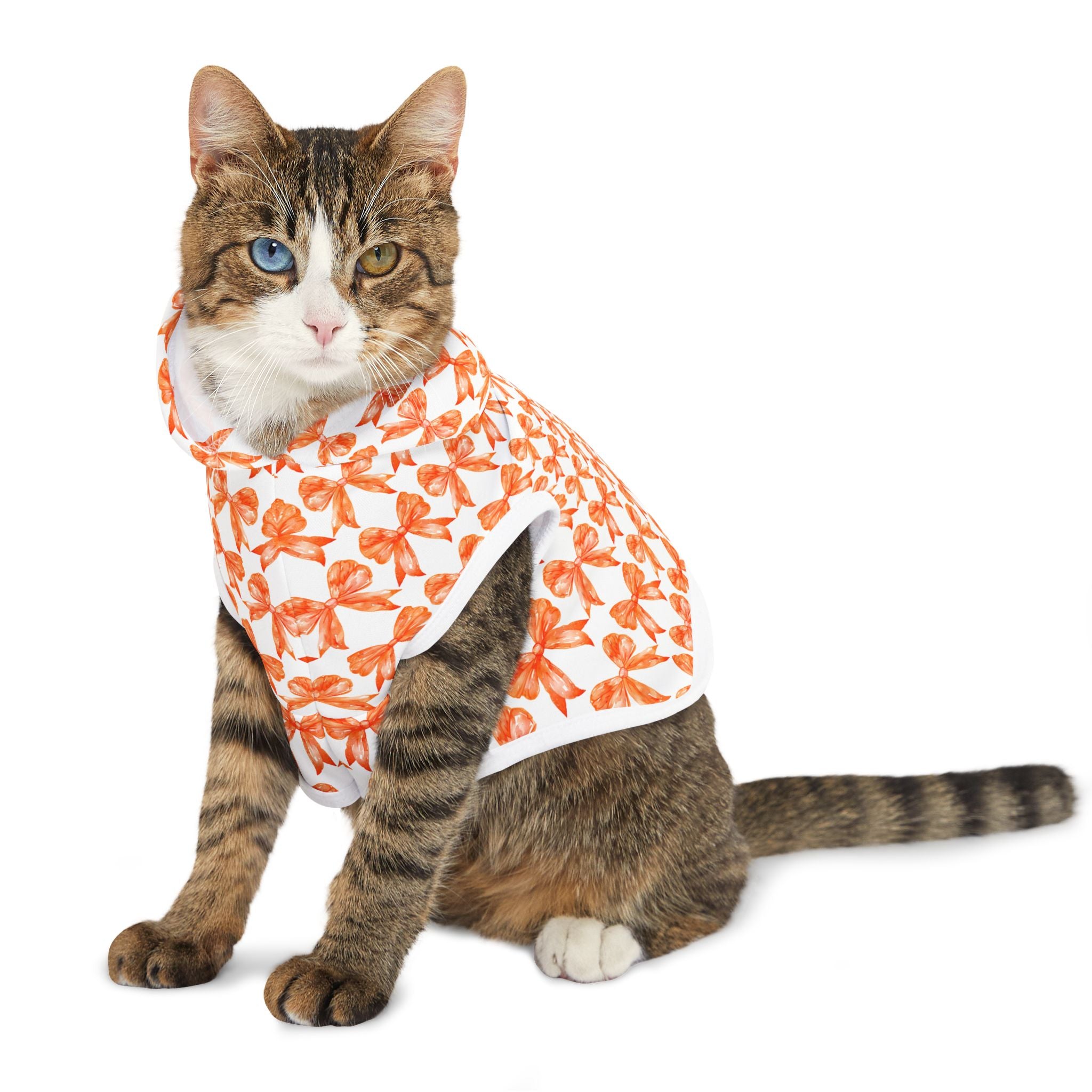 Orange Coquette Bows Cute Pet Hoodie - Adorable Puppy Sweater, Small Dog Outfit, Furry Friend Gift, Pet Apparel, Animal Lover Present