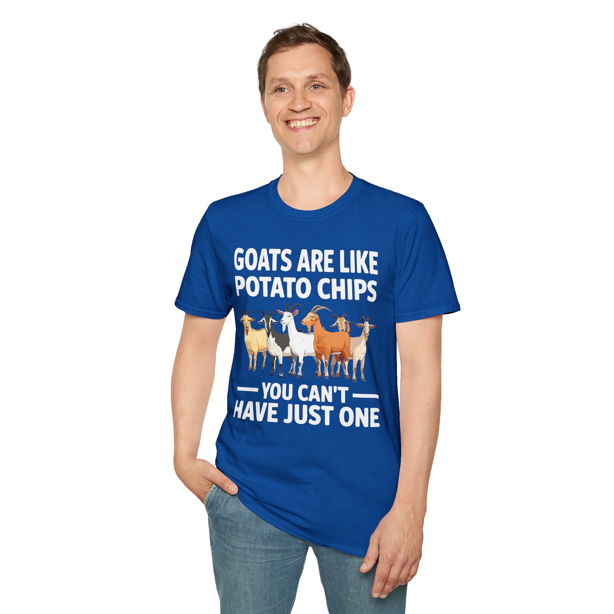 “Goats Are Like Potato Chips – You Can’t Have Just One” Funny Goat Lover Unisex T-Shirt | Farm Life Goat Tee