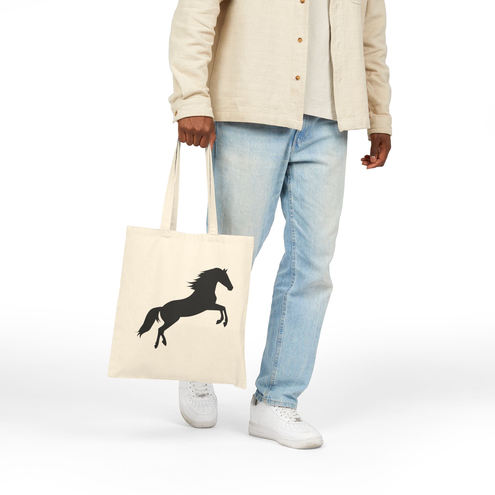 Rearing Horse Silhouette Canvas Tote Bag | Equestrian Farm Tote | Minimalist Horse Lover Market Bag | Rustic Farmhouse Country Tote