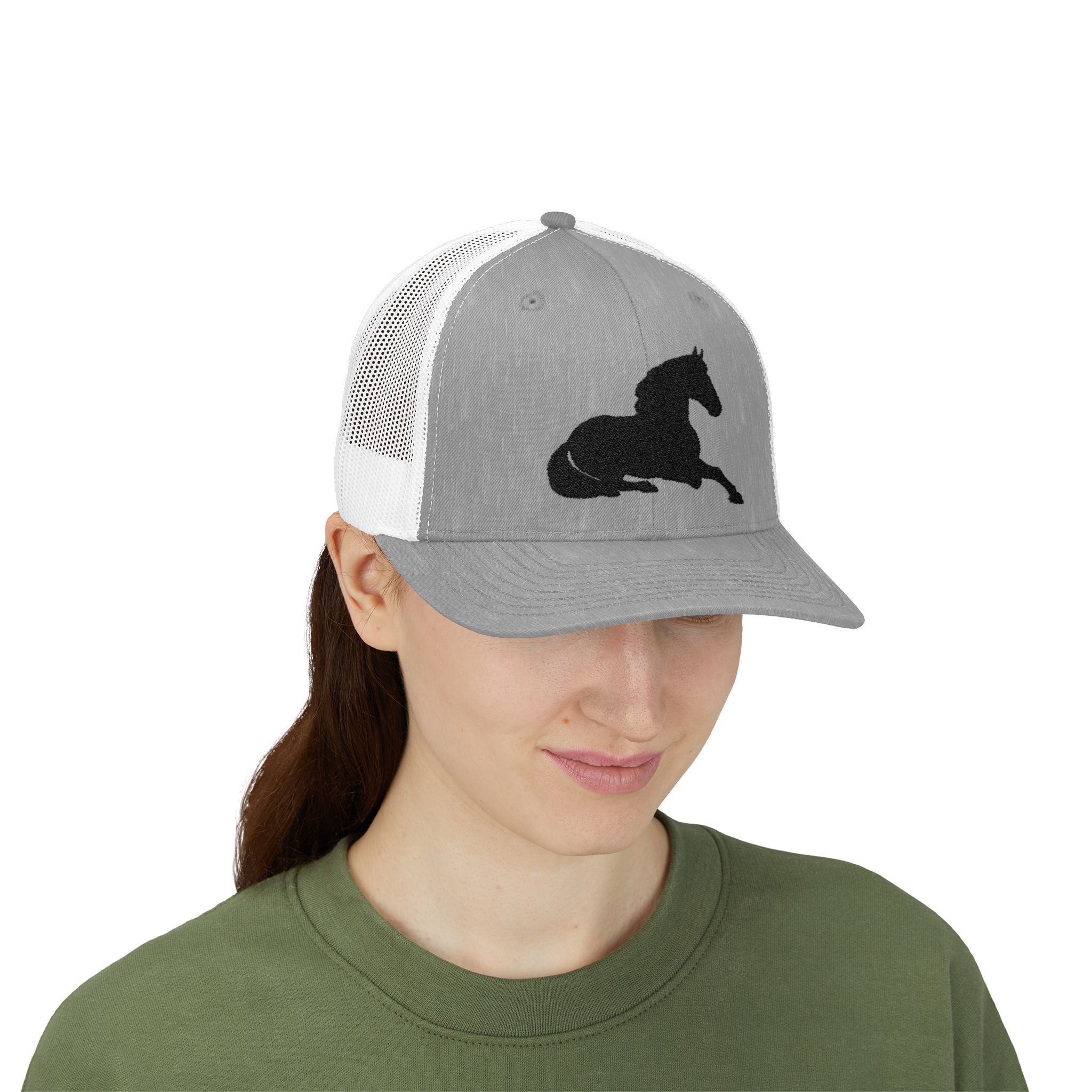 Resting Horse Trucker Hat | Laying Horse Silhouette Mesh Snapback Cap | Western Ranch Horse Lover Hat | Rustic Farm Life Cowboy Cowgirl Cap