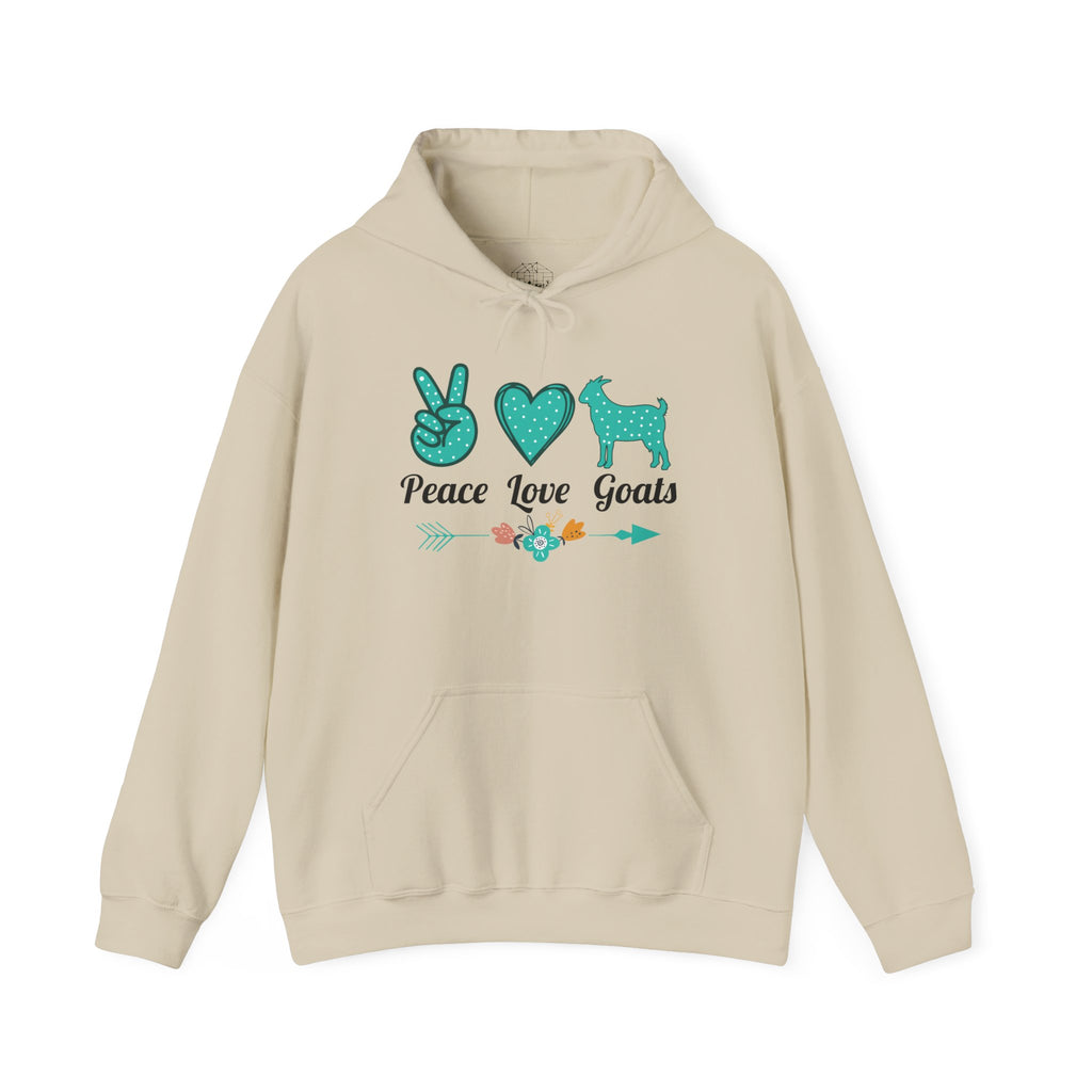 Peace Love Goats Hoodie – Unisex Farmhouse Goat Lover Sweatshirt | Cozy Homestead Country Apparel