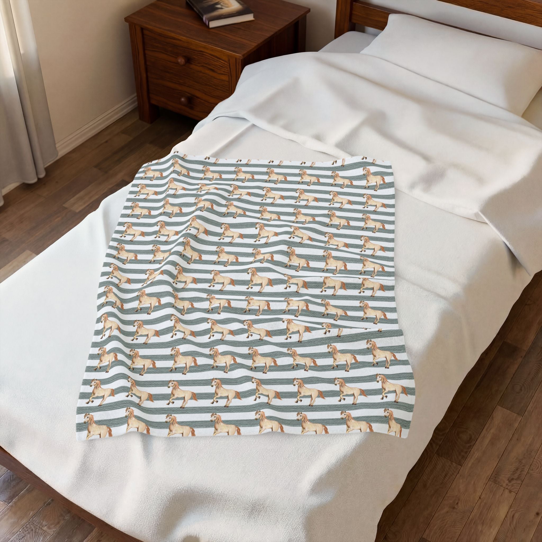 Striped Horse Plush Blanket | Coastal Western Throw Blanket | Preppy Equestrian Decor | Farmhouse Horse Blanket | Cozy Ranch Style Blanket | Gumpert Homestead