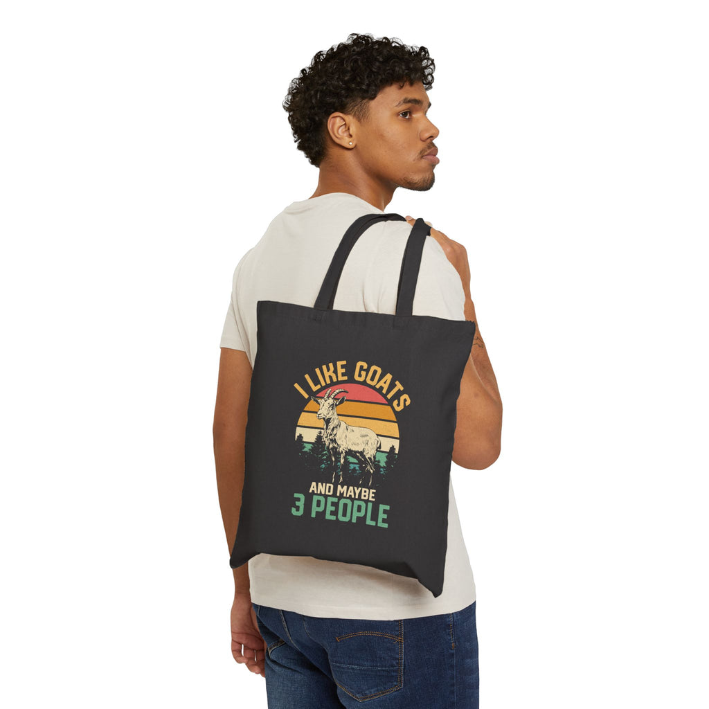 I Like Goats and Maybe 3 People Canvas Tote Bag – Funny Goat Mom Market Bag, Farmhouse Homestead Reusable Tote