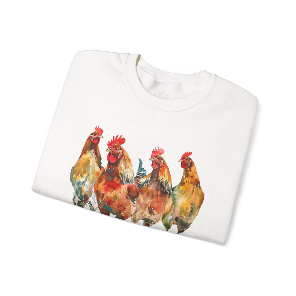 Chicken Flock Sweatshirt – Farmhouse Hen Lineup Crewneck, Cozy Homestead Chicken Mom Pullover, Unisex Gildan 18000