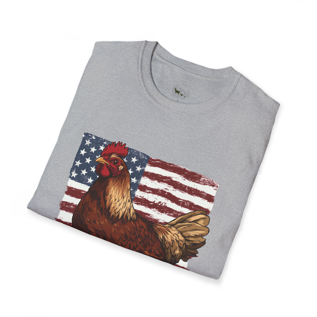 American Flag Chickens T-Shirt – American Flag Hen Shirt, Farm Life Tee, 4th of July Chicken Shirt, Backyard Chicken Keeper Gift, Homestead Farm Apparel