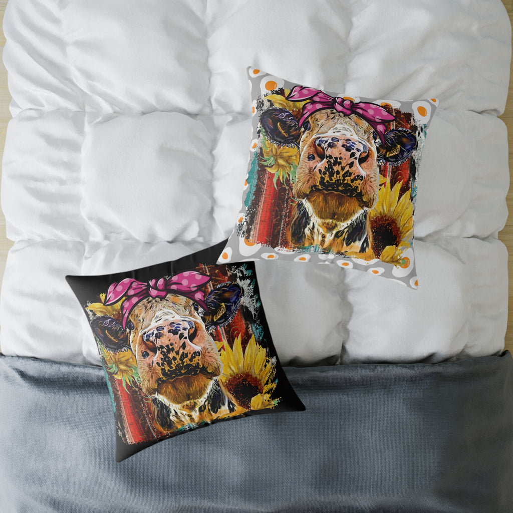 Funny Cow Throw Pillow | Farmhouse Cow Accent Pillow | Sunflower Highland Cow Decor Cushion | Rustic Country Home Decor | Gumpert Homestead
