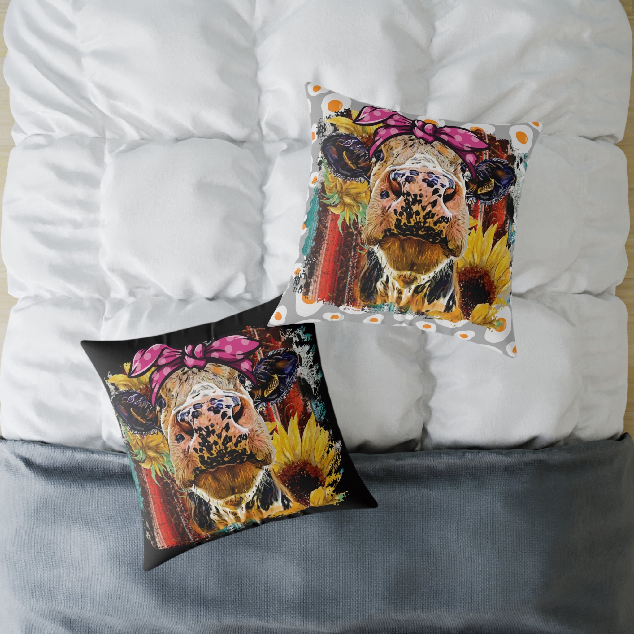 Funny Cow Throw Pillow | Farmhouse Cow Accent Pillow | Sunflower Highland Cow Decor Cushion | Rustic Country Home Decor | Gumpert Homestead